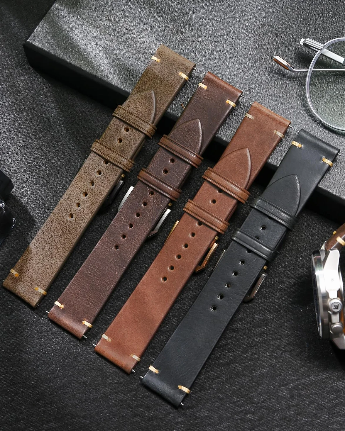 REZERO Bracelet de Montre à Dégagement Rapide, Sangle en Cuir Véritable de Veau Italien pour Homme Femme 18mm 19mm 20mm 21mm 22mm 23mm 24mm