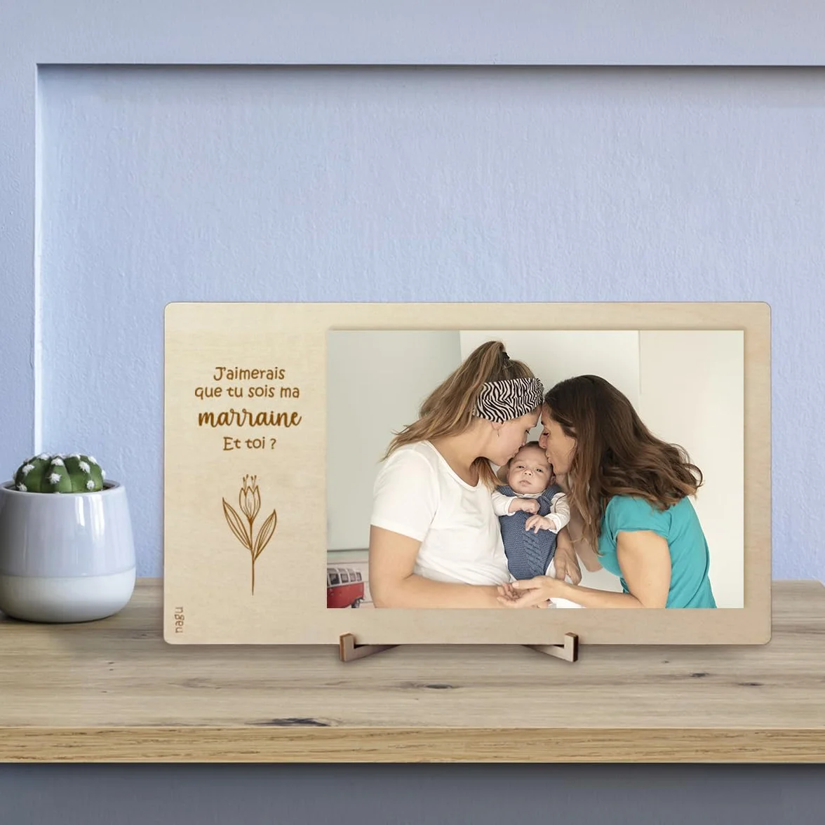 Nagu Cadre Photo en Bois 10x15 cm – Cadeau Personnalisé Baptême – Support de Table