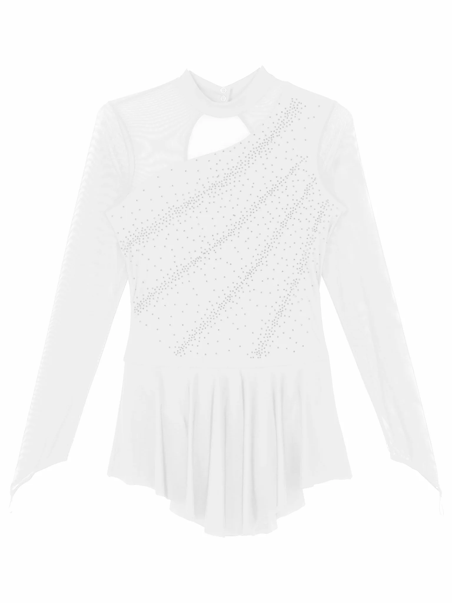 Robe Patinage Artistique Femme Manches Longues Strass Justaucorps Ballet S-2XL