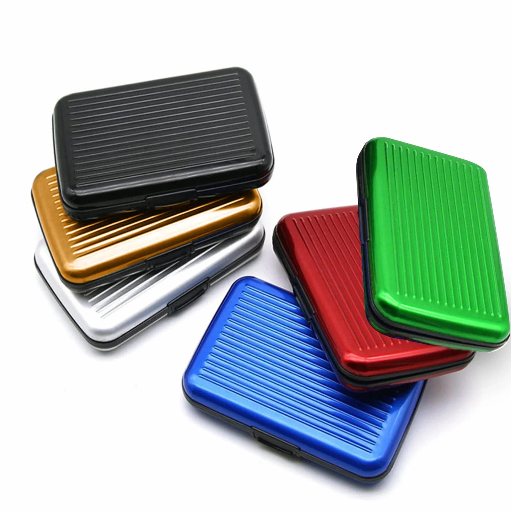 Porte Carte de Crédit en Aluminium Anti-RFID 6 Slots Bleu