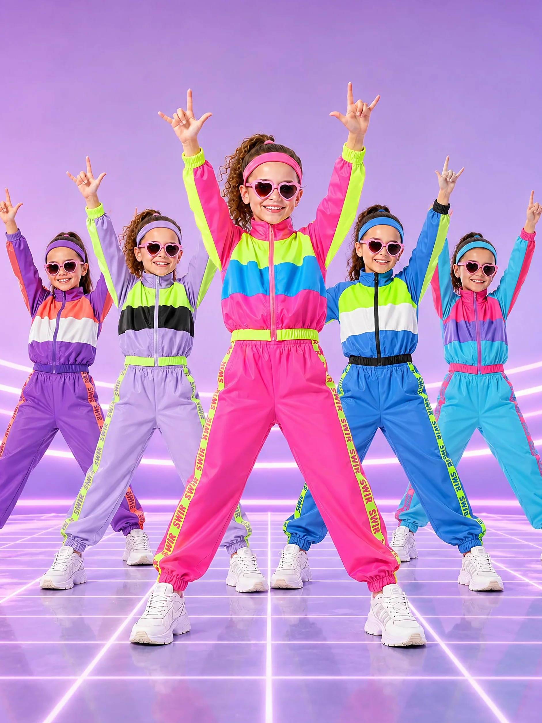 LOLANTA Ensemble 3 Pièces Hip-Hop Filles Survêtement Rétro Colorblock Années 80 4-13 Ans