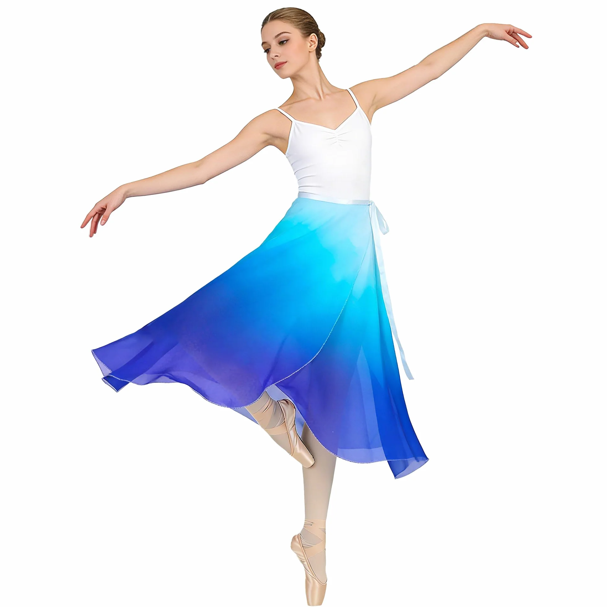 Jupe Danse Classique Longue Portefeuille en Mousseline avec Ceinture Réglable pour Femmes
