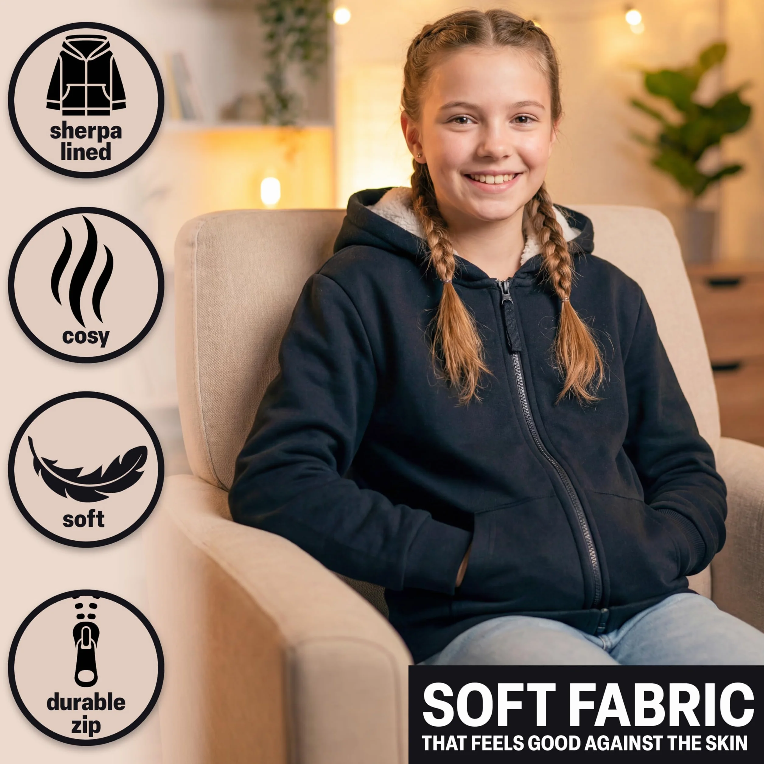 CityComfort Sweat à Capuche Enfant Zippé Veste Polaire Doublée Hiver Chaud 5-15 Ans