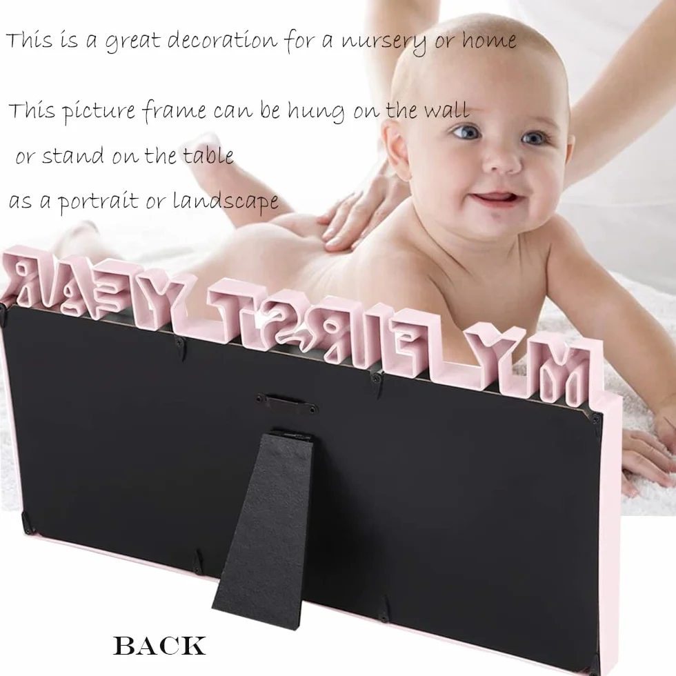 Cadre photo pour bébé Ma première année Album empreinte 1-12 mois Kit affichage multi-photos Cadeau mamans