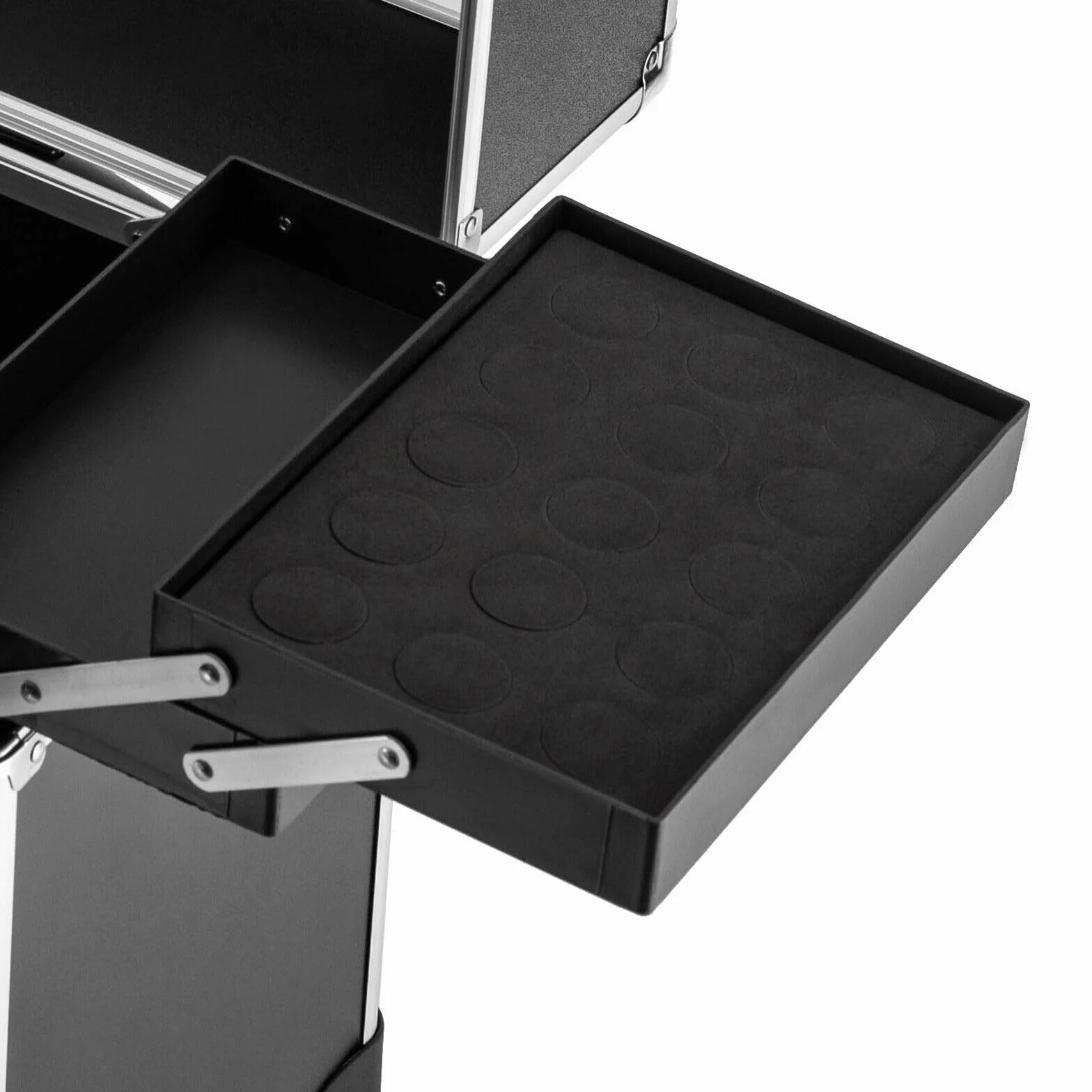 Mallette de Maquillage à Roulettes Professionnel, Valise Coiffure avec Compartiment Extensible, Noir