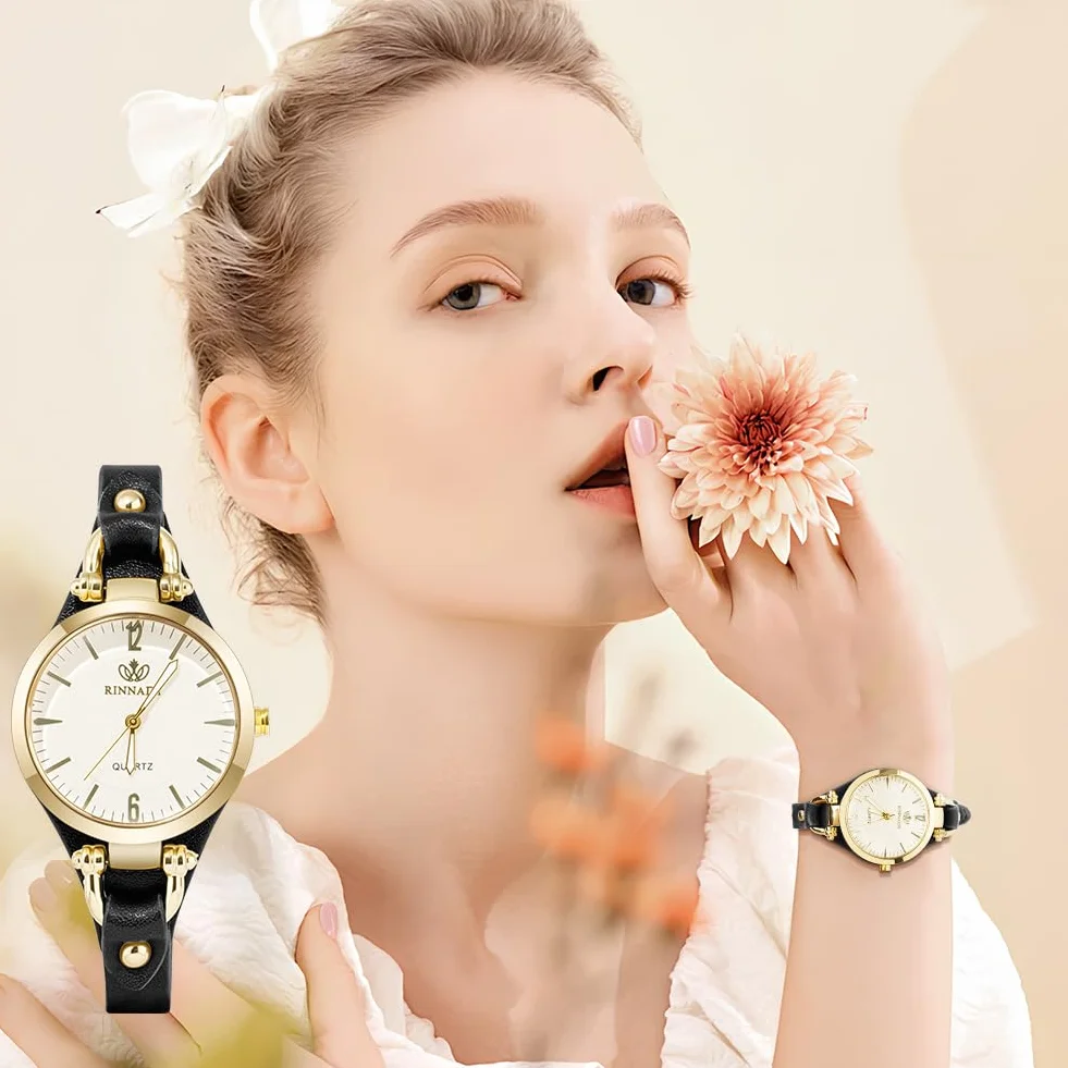 OFFCUP Montre Femme Cuir Diamant Quartz Analogique Cadran Chiffres Arabes