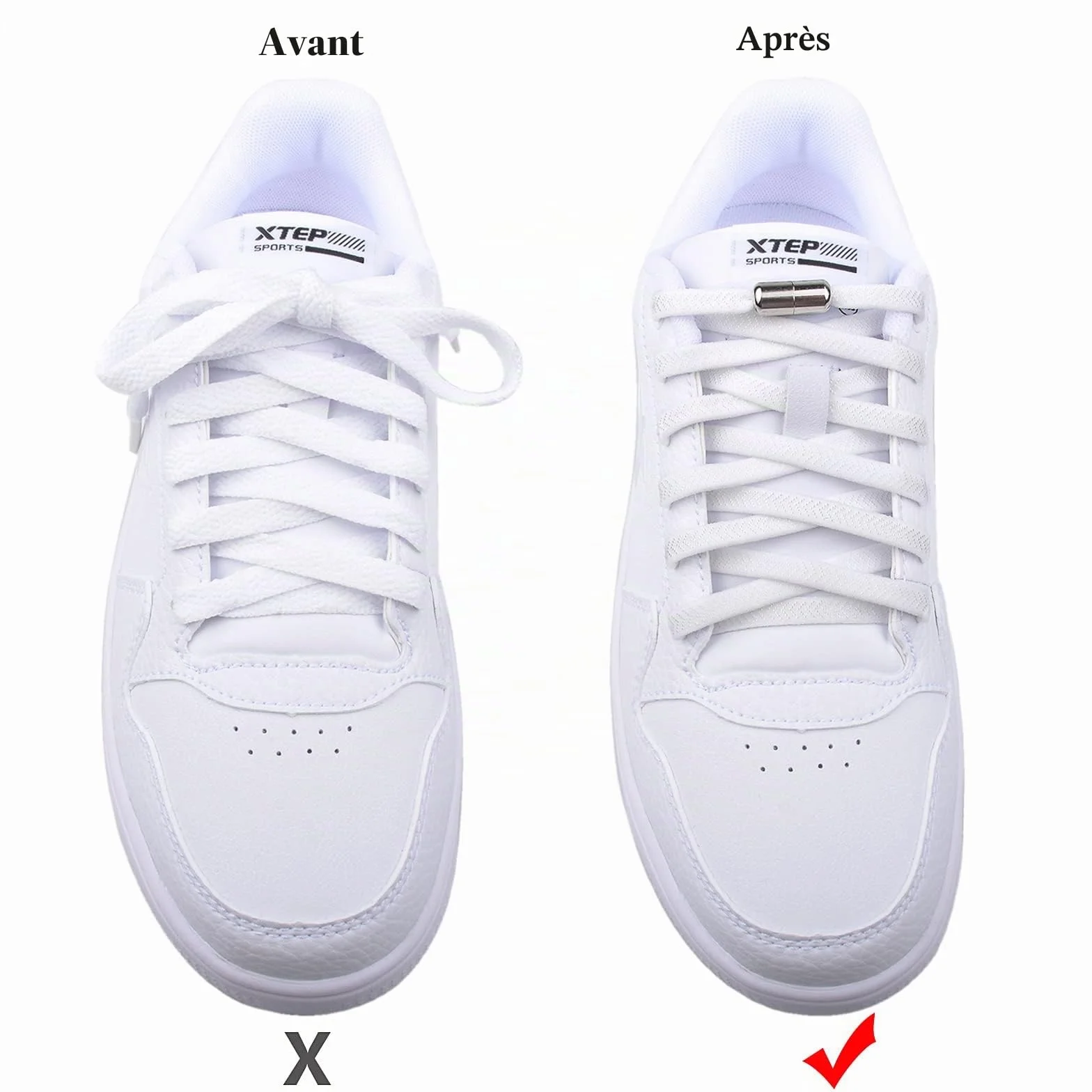 Lacets Élastiques Plats avec Fermeture en Métal Sans Nœuds pour Chaussures