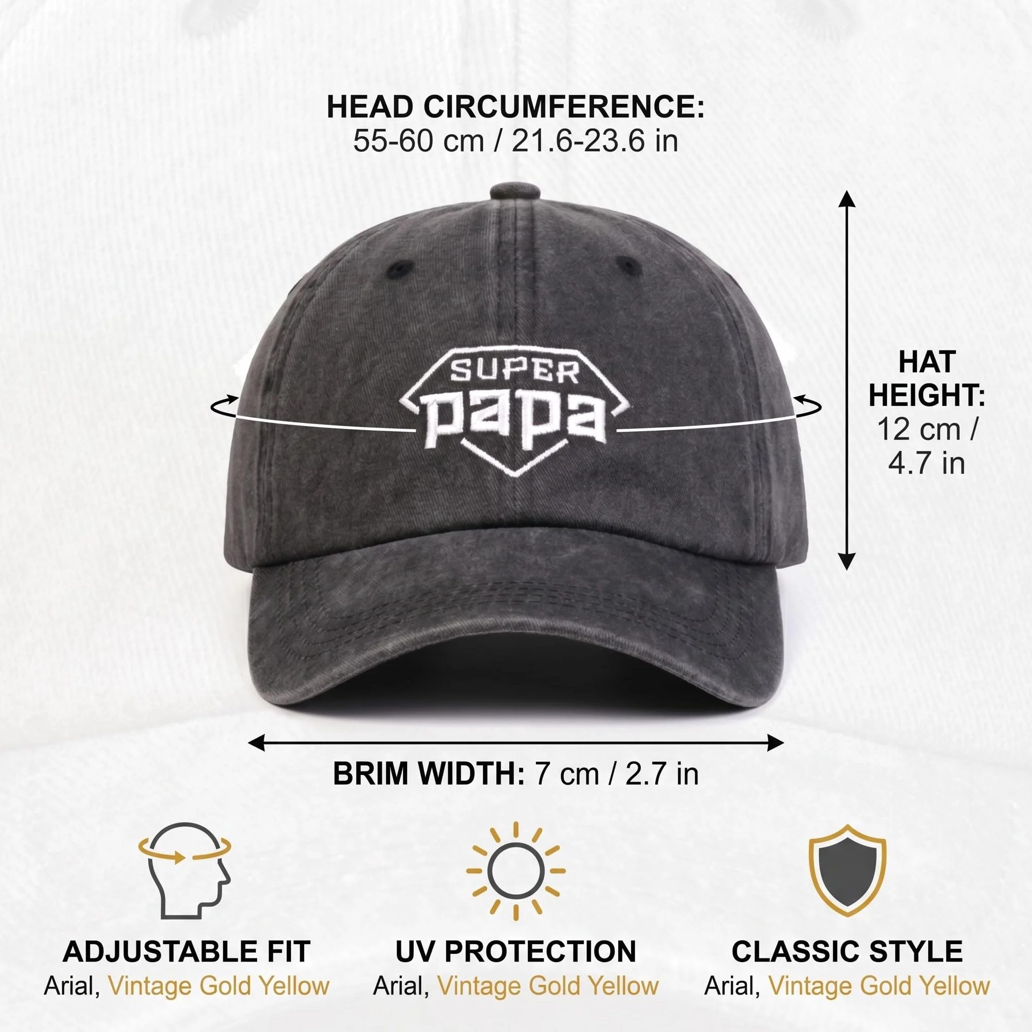 Casquette Homme Grise Cadeau Papa - Chapeau Baseball Ajustable Fête des Pères Anniversaire
