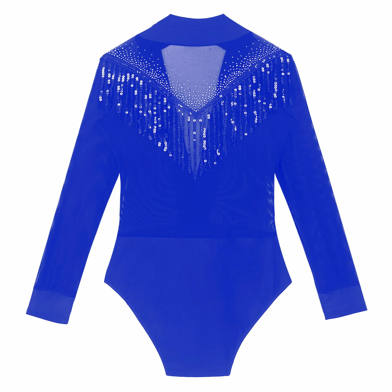 Justaucorps Danse Latine Strass Brillant Col V Manches Longues Chemise Danse de Salon Tango Samba Rumba S-XXL