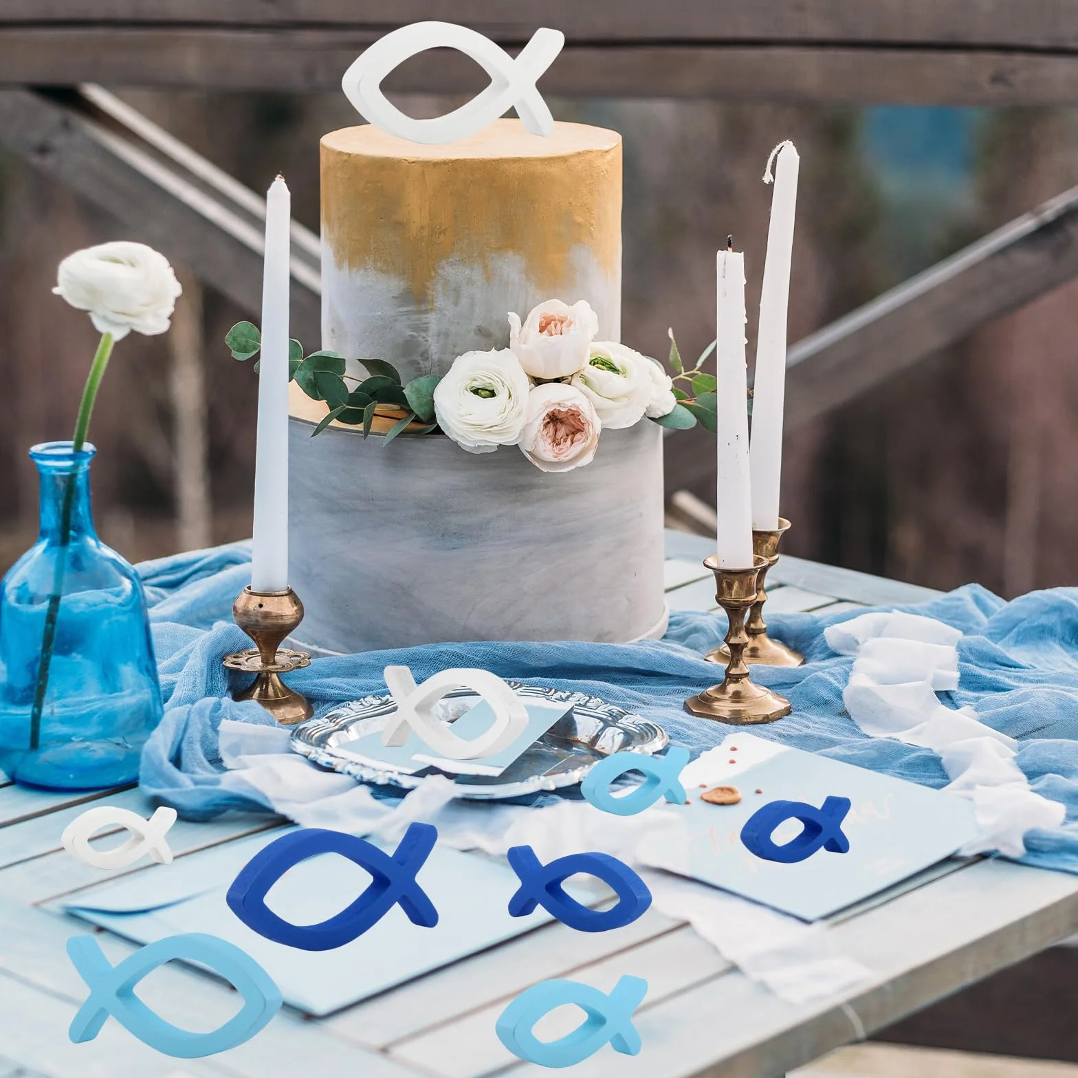 Vaskula 99 Pièces Poissons en Bois pour Décoration Baptême Communion Confirmation