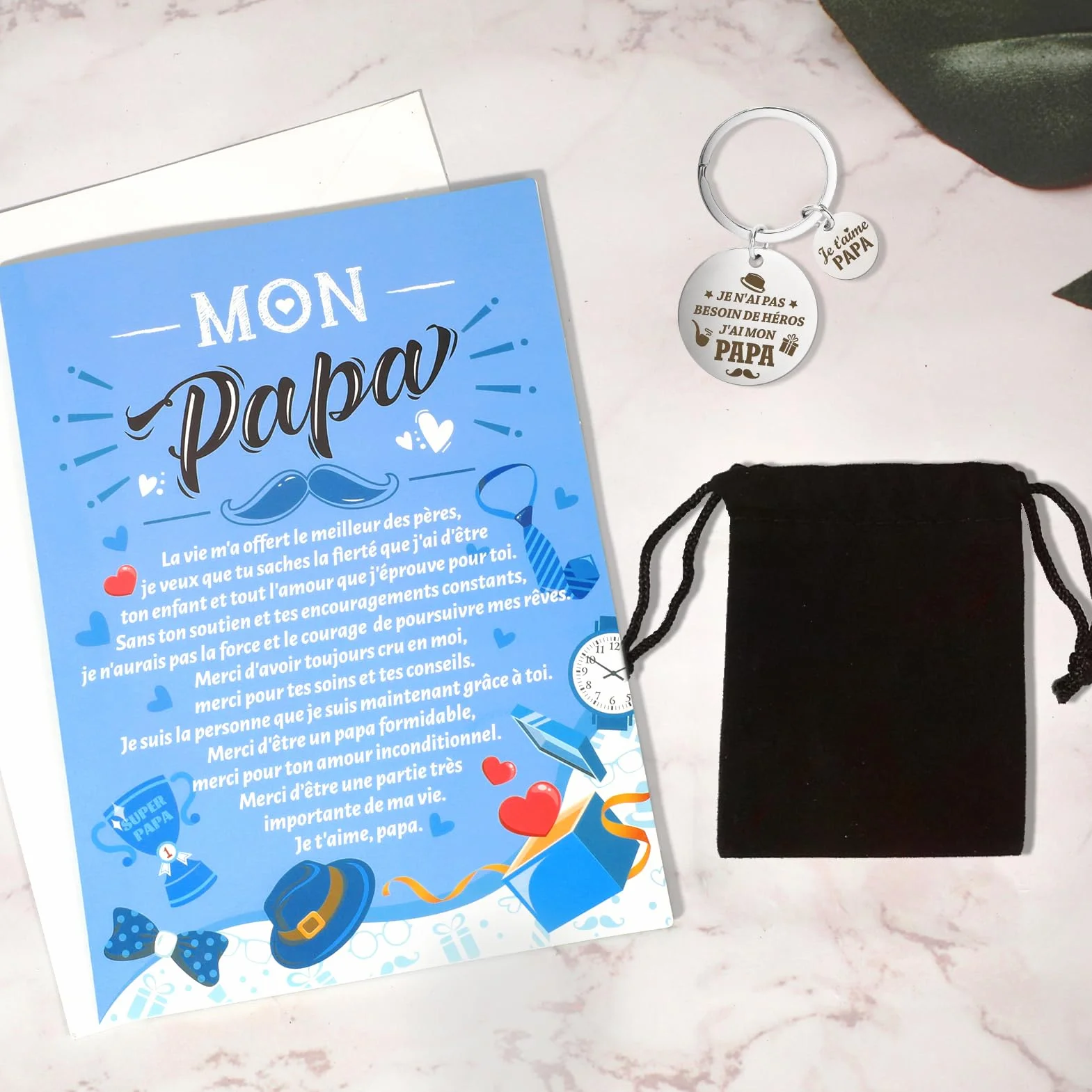 Porte-Clés Carte Je t'aime Papa avec Enveloppe Cadeau Fête des Pères