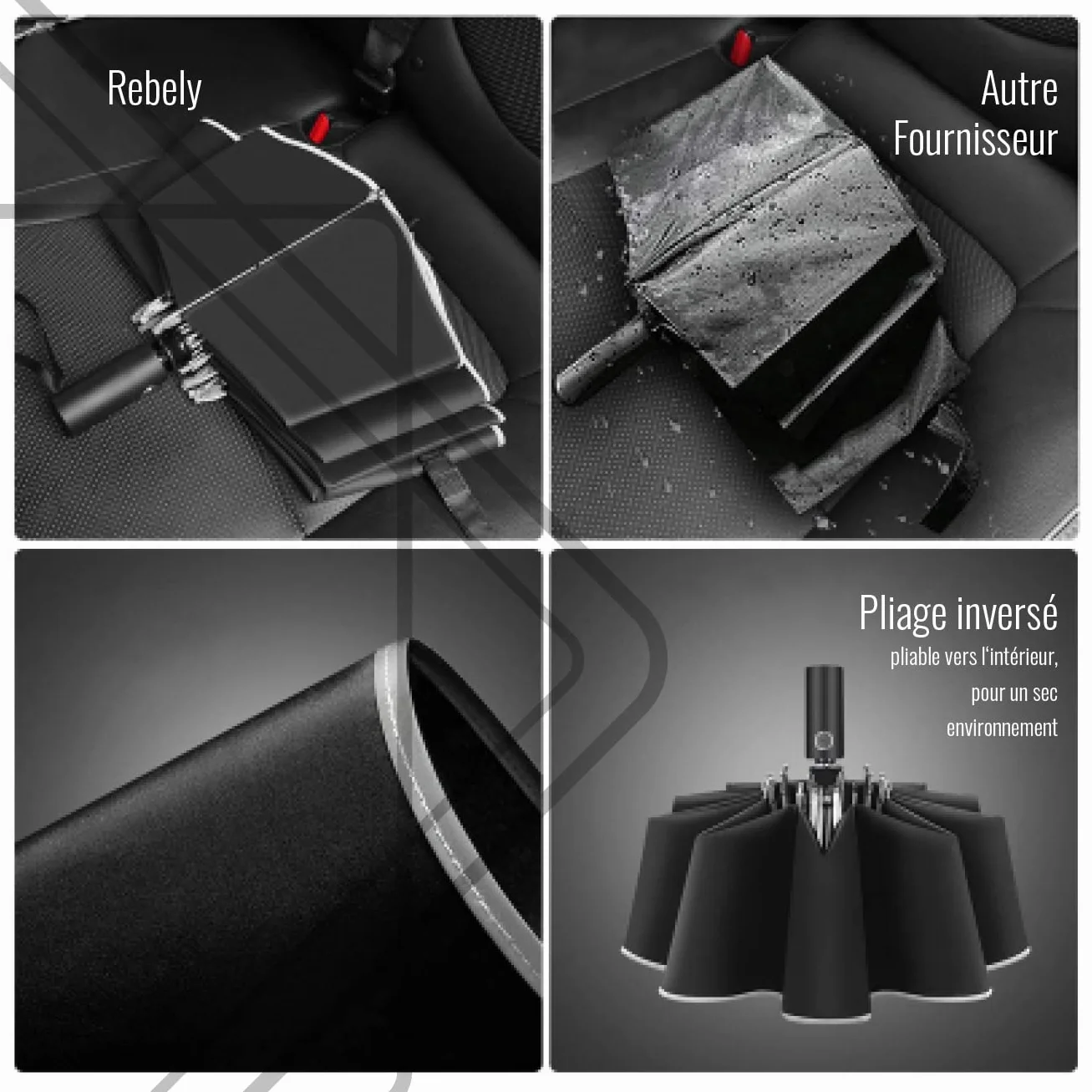 Parapluie anti-tempête extra stable 12 nervures pliage inversé automatique compact femme de poche