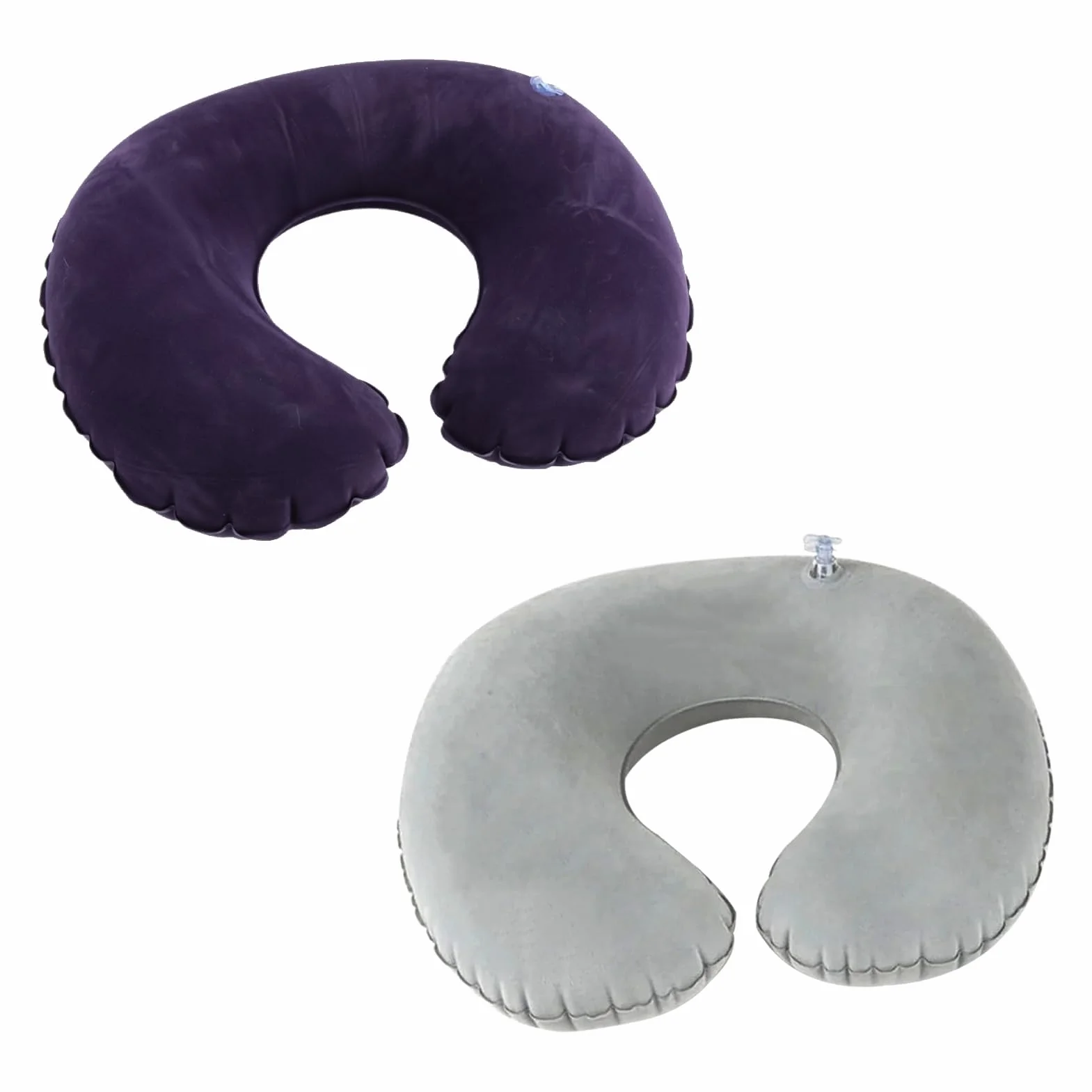 Coussin Voyage Gonflable en Forme de U pour la Nuque Portable, Oreiller de Voyage Pliable, Bleu+Gris