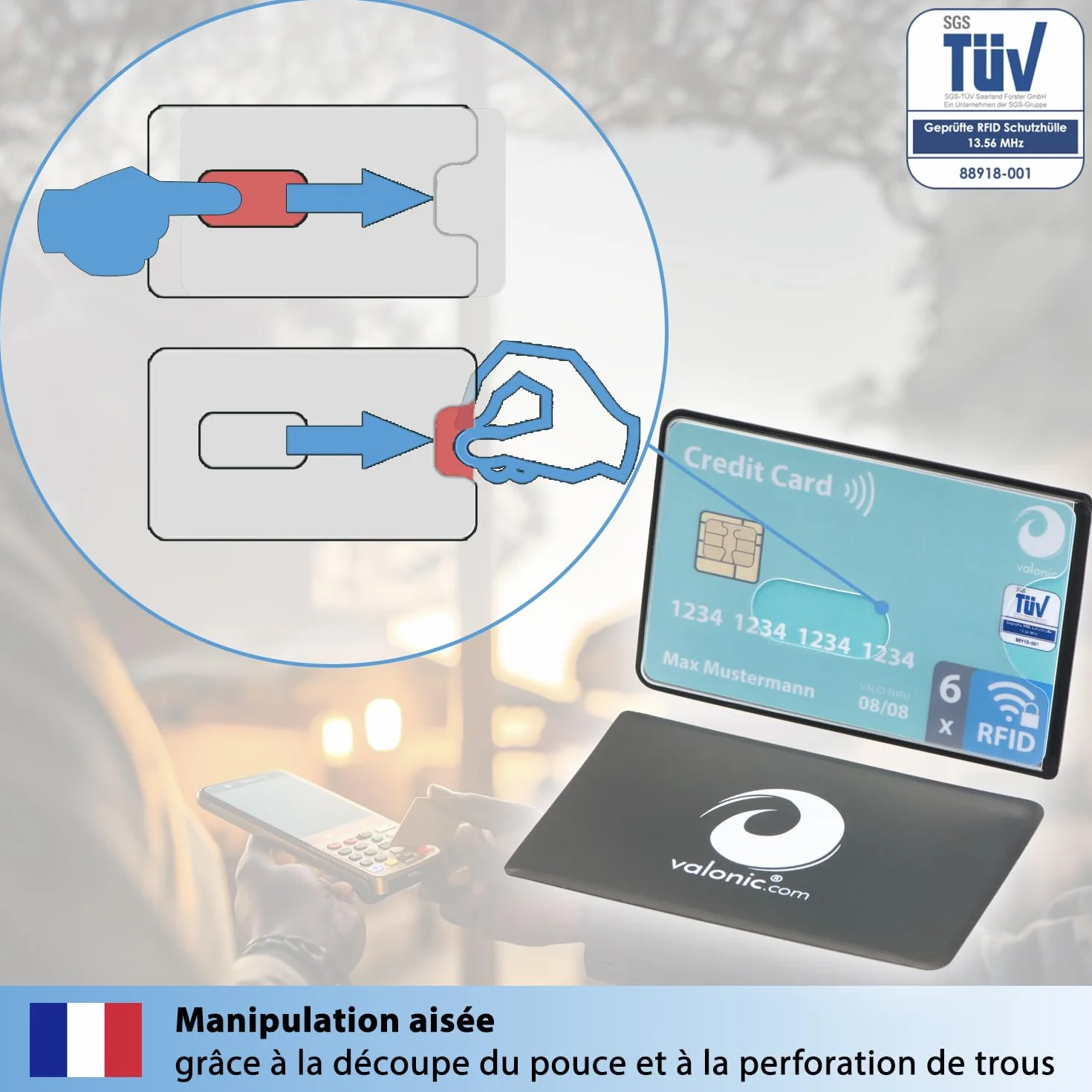 Valonic Protection Carte bancaire 6 pièces Anti RFID NFC Plastique Transparent