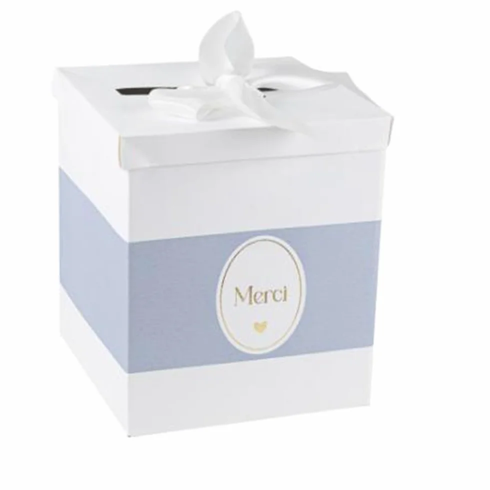 URNE Carton Merci BAPTÊME 21X25CM Bleu Orage