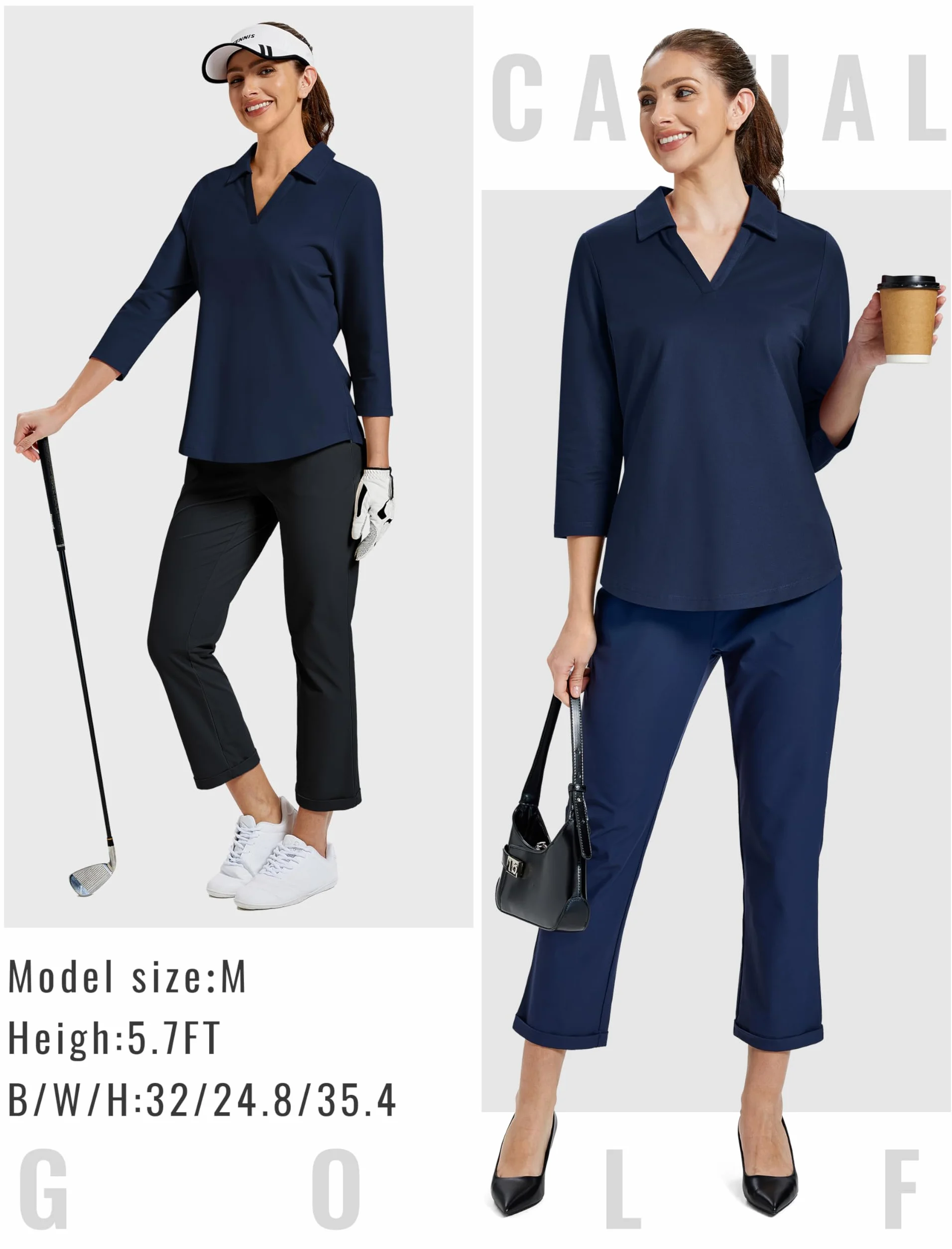 MoFiz Poloshirt Femme Manches 3/4 Coton UPF50+ Golf Polo Sport d'été