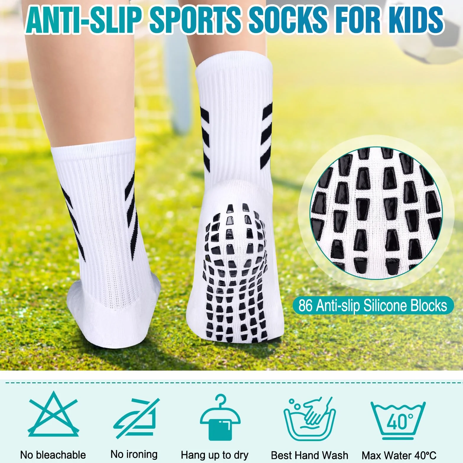 Chaussettes Antidérapantes Foot Enfant 6~12 ans Football Basketball Rugby Tennis