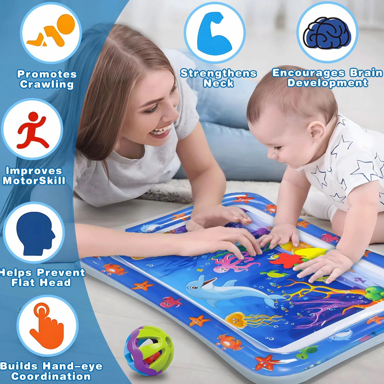 Tapis d'eau Bébé 65 x 50 cm Gonflable Sensoriel Jouet Développement