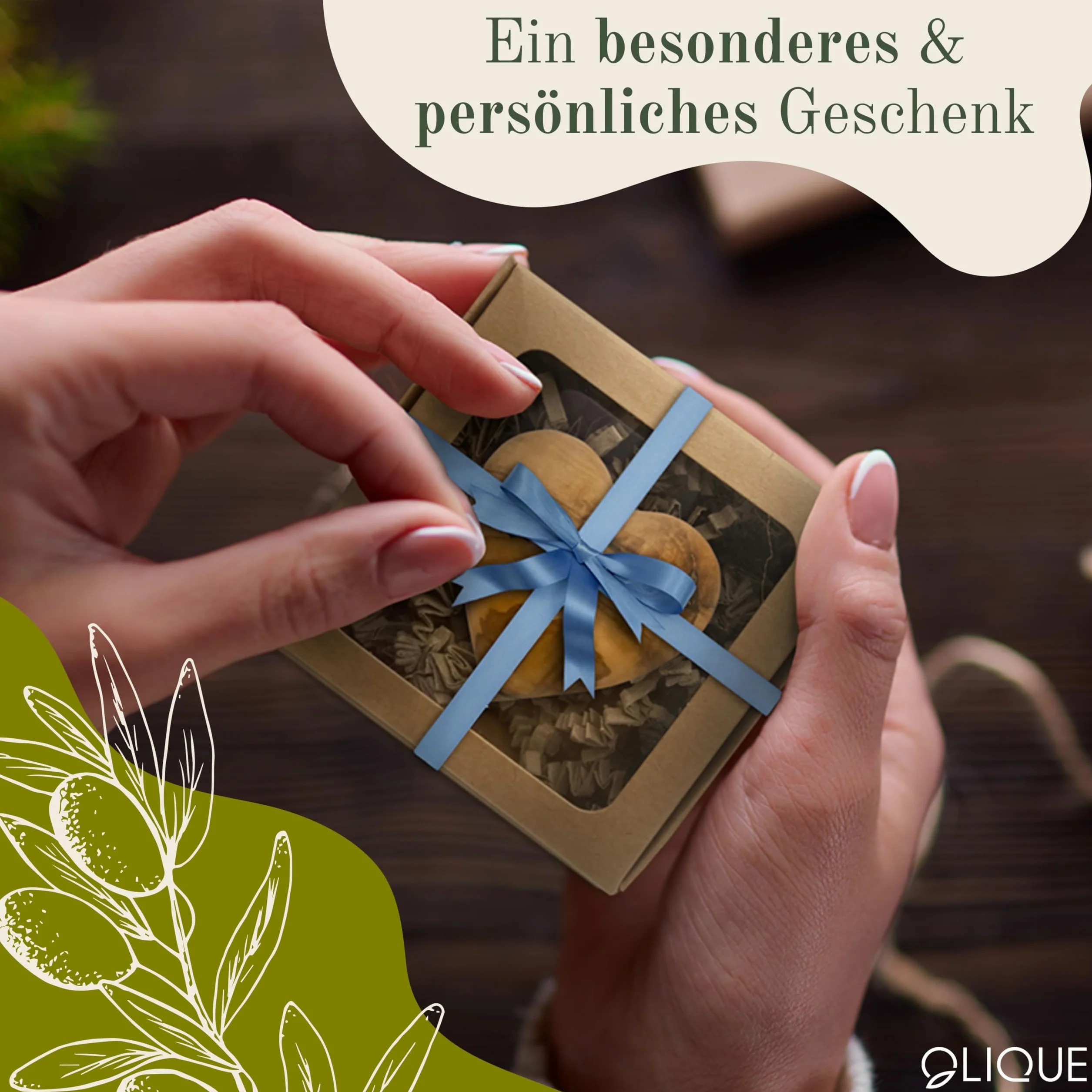 Cœur en Bois d'Olivier Pierre de Préoccupation Faite à la Main Cadeau Naissance Baptême Communion Confirmation