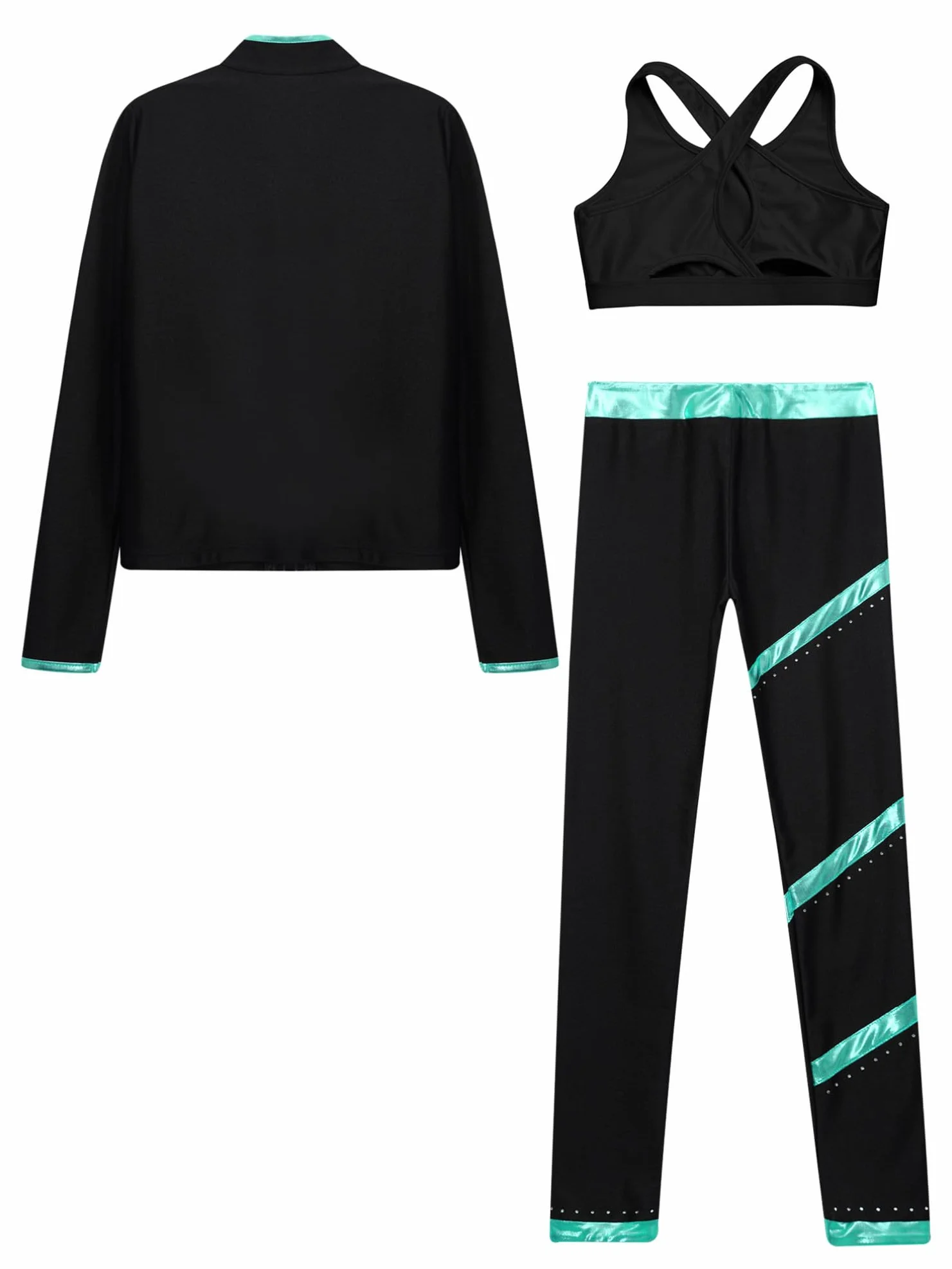 YiZYiF Fille Ensemble Patinage Artistique Paillette Veste Top Manches Longues Débardeur Pantalon Sport Gymnastique Yoga