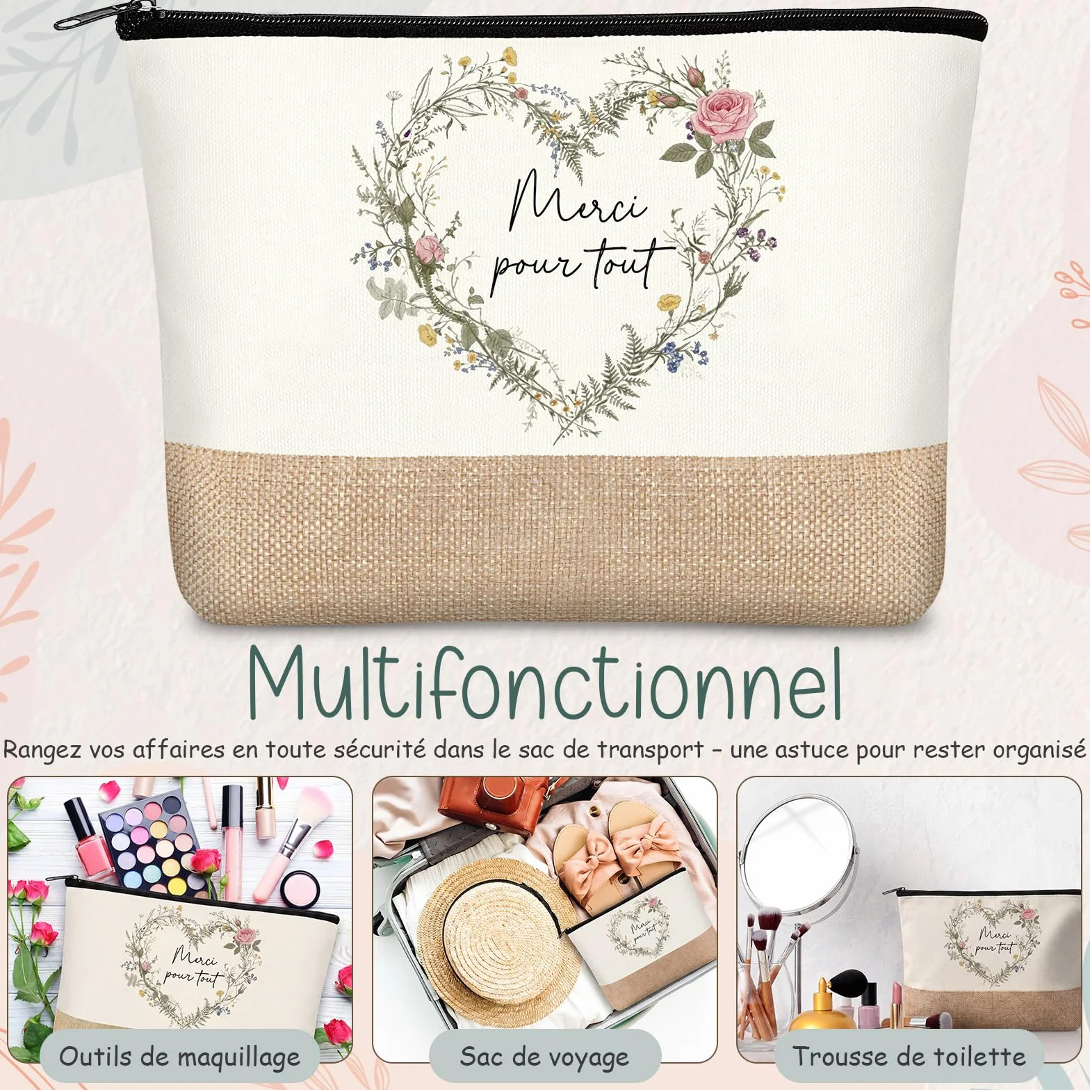 Coffret Cadeau Merci Maitresse avec Porte Clef et Trousse de Maquillage sur Toile Cadeau Enseignants Fin d'Études