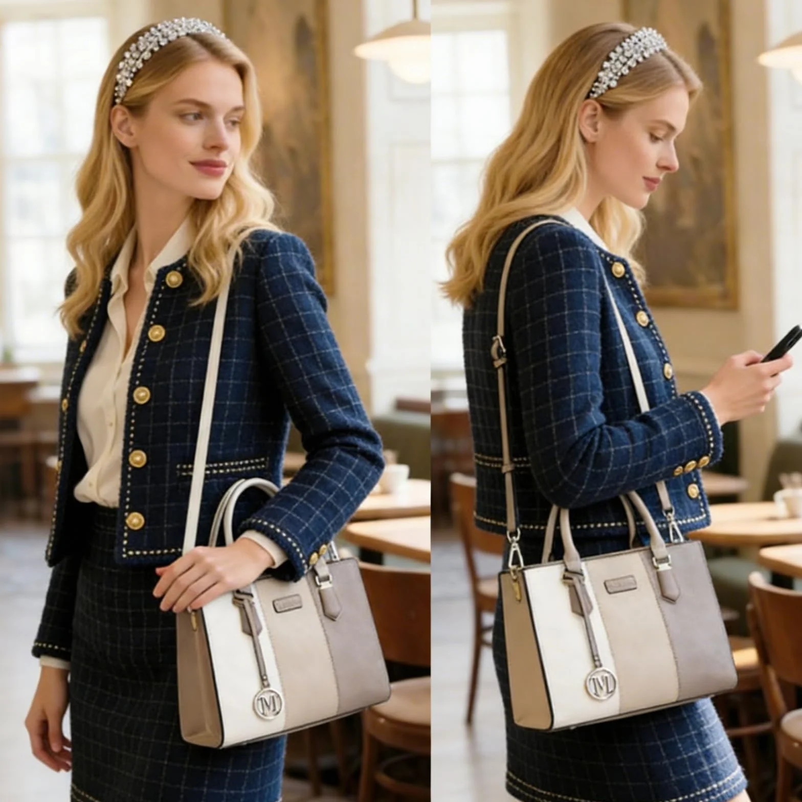 Miss Lulu Sac à Main Femmes Luxe Bandoulière Cabas Tri-Coloré PU