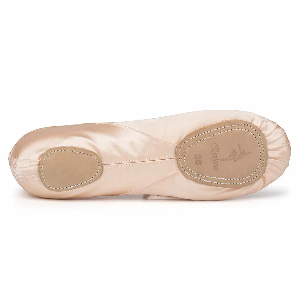 Chaussures de Danse Satin Demi Pointe Ballerine avec Ruban Rose pour Enfants et Adultes