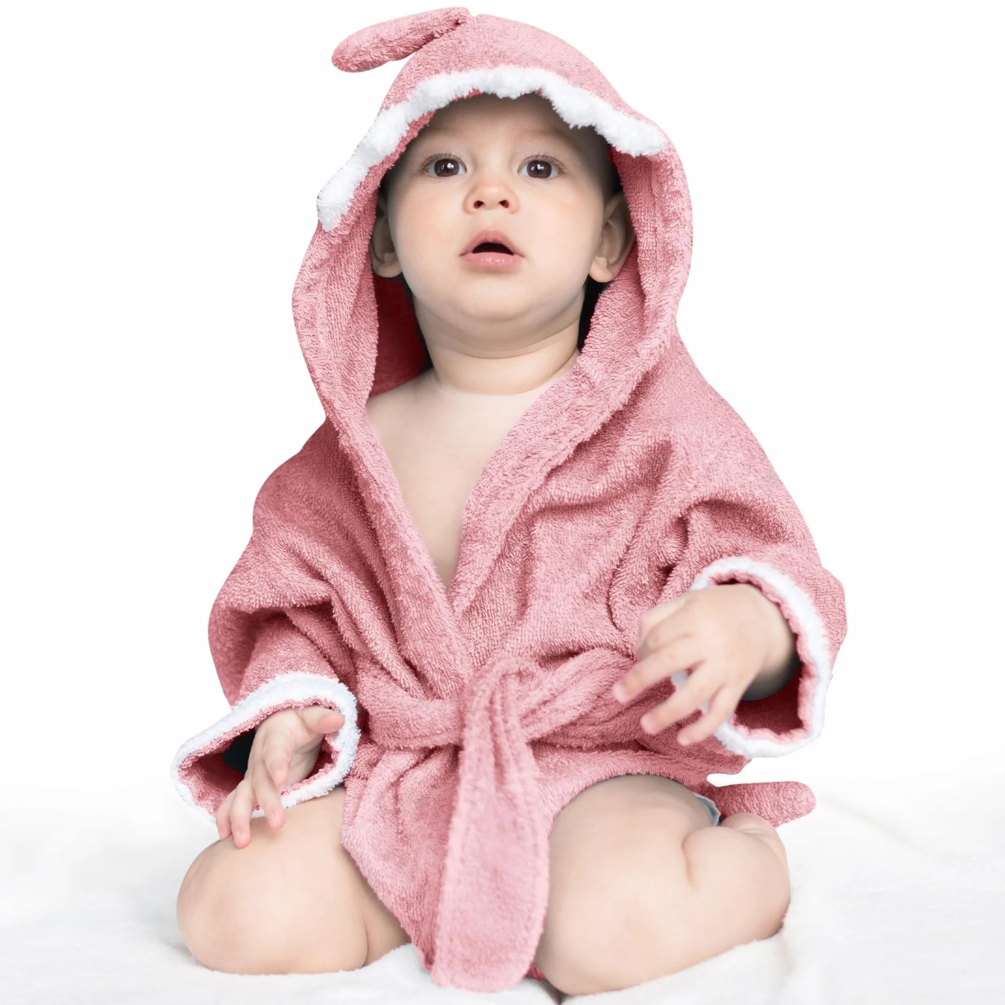 Lexikind Serviette à Capuche Bébé Peignoir de Bain Tissu Éponge Requin Rose