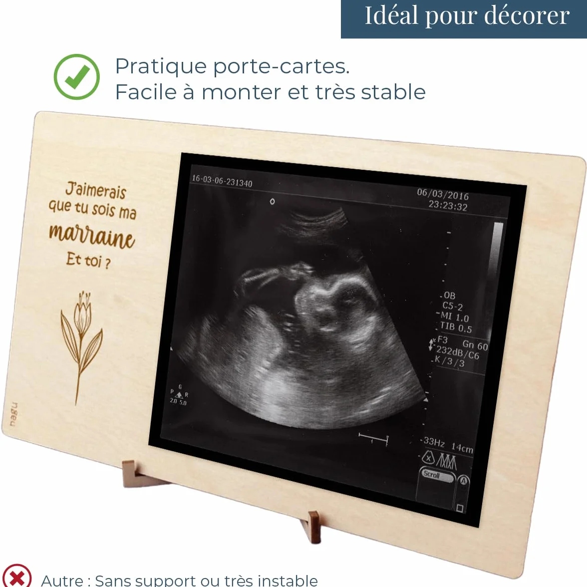 Nagu Cadre Photo en Bois 10x15 cm – Cadeau Personnalisé Baptême – Support de Table