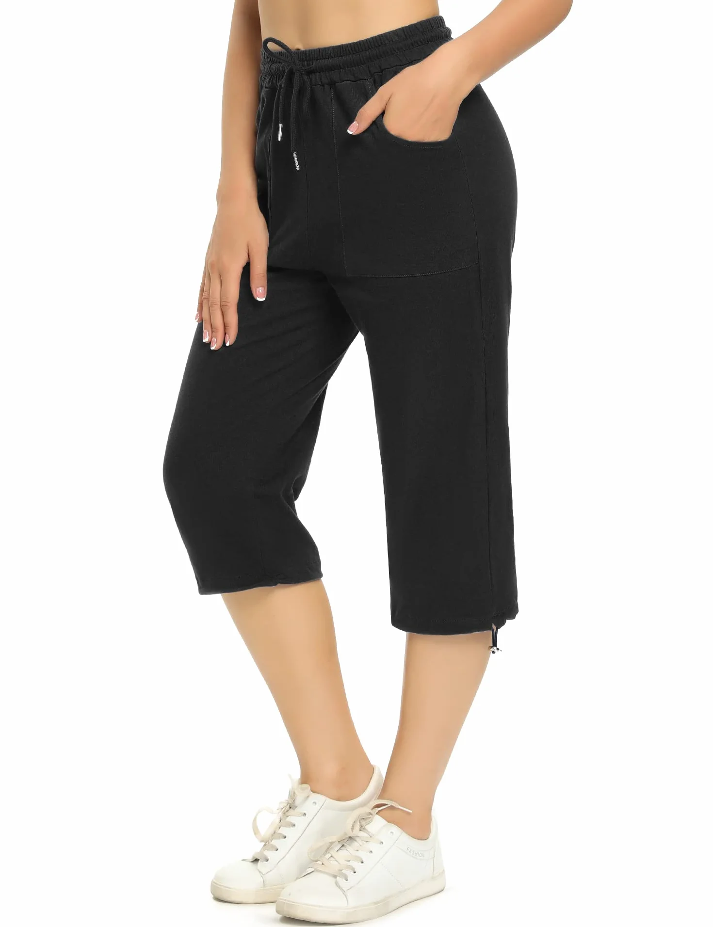 Pantalon de Sport Femme 3/4 Taille Haute Pantacourt Été Coton Doux Jogging pour Yoga Randonnée