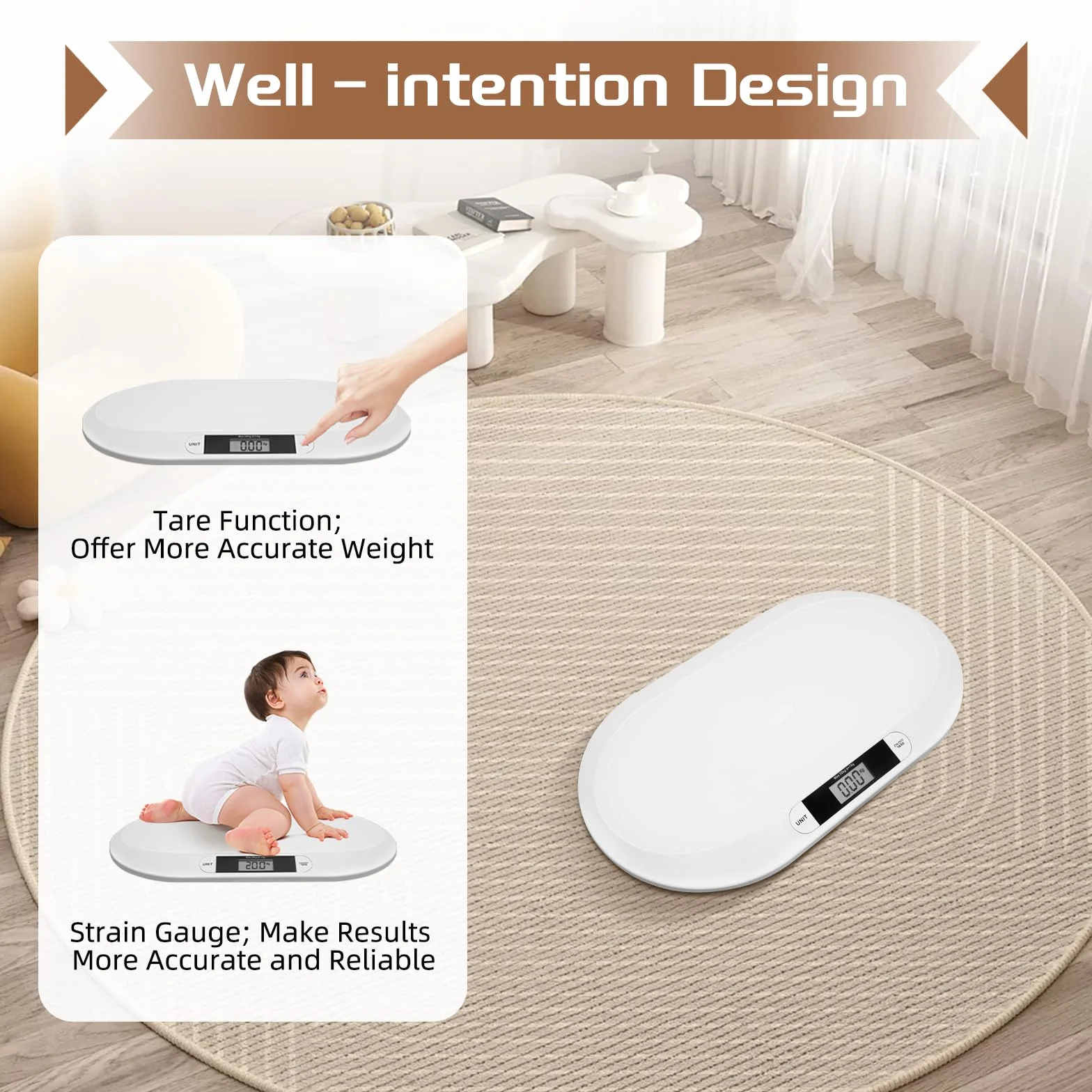 Pèse-Bébé Numérique 20kg, Balance Électronique Précise 10g, Plateforme 55x32cm, Écran LED, Fonction Tare et Hold