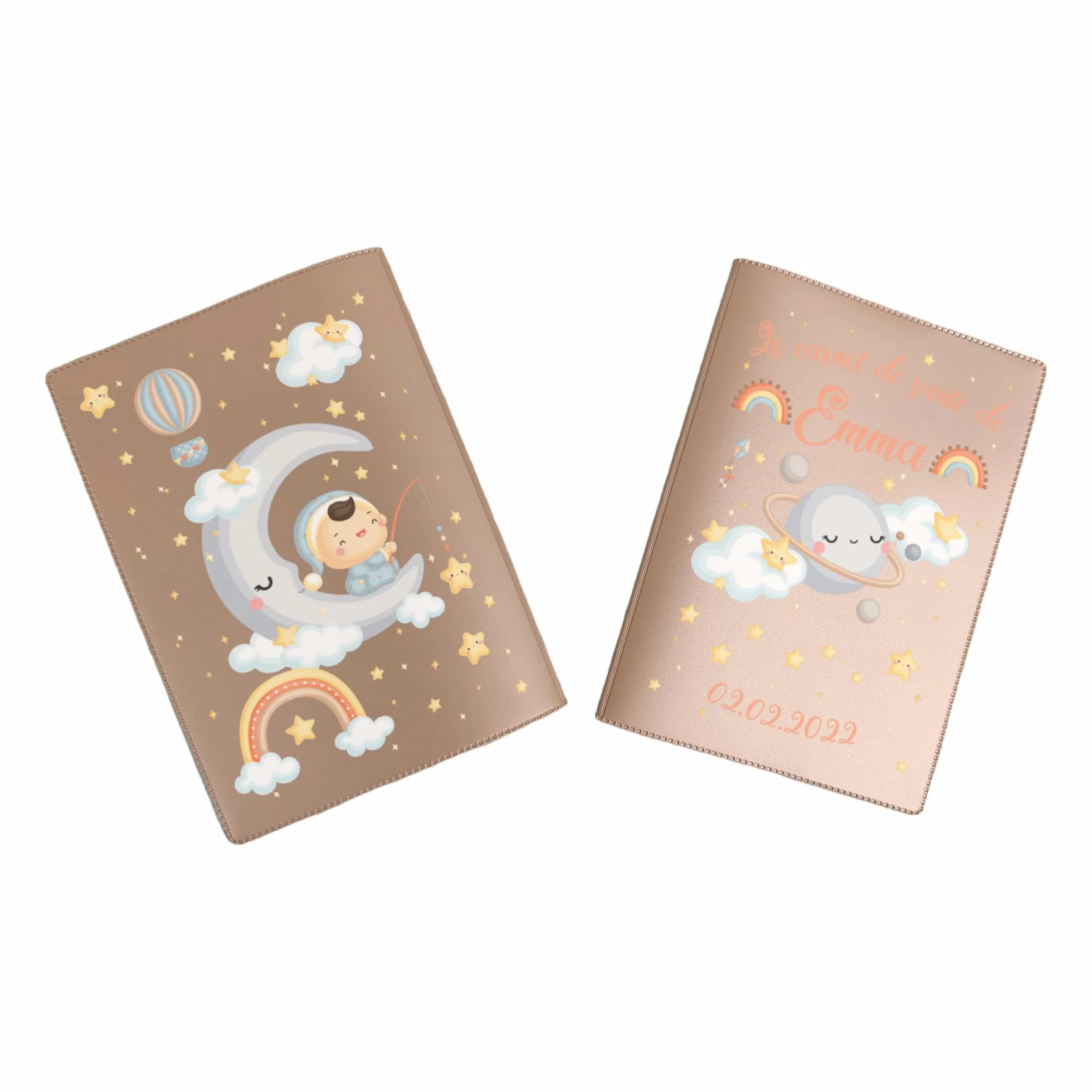 Protège carnet de santé personnalisé bébé Lune Nacré Ambre