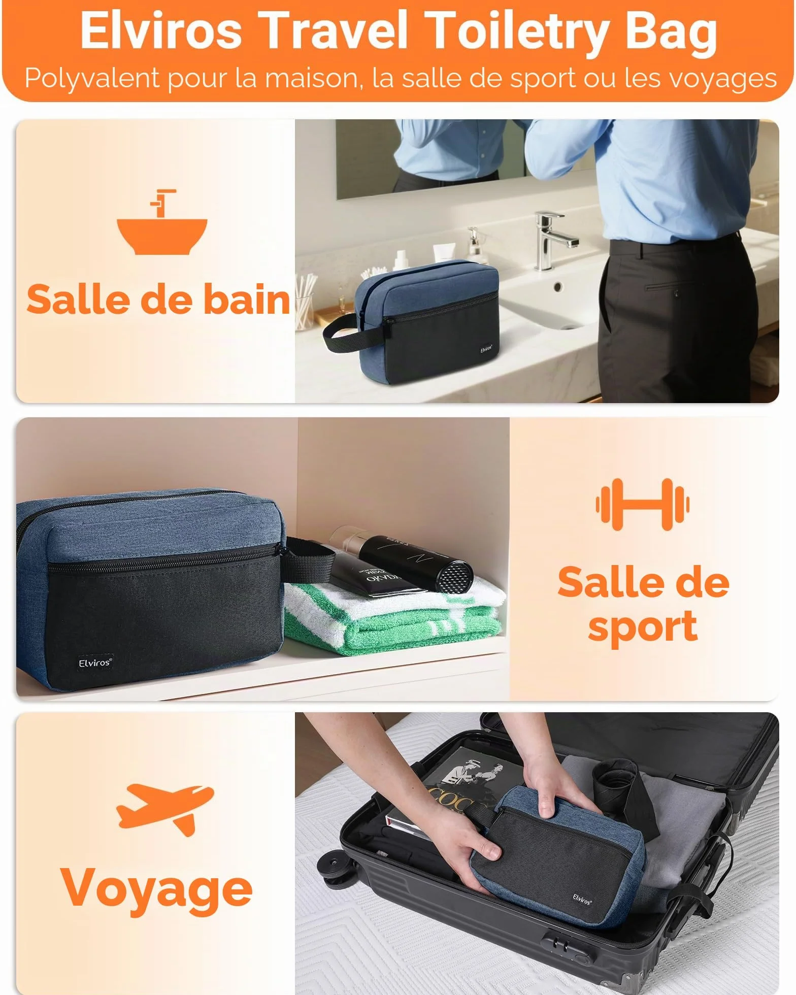 Trousse de Toilette Suspendre Homme Voyage Noir Bleu Foncé