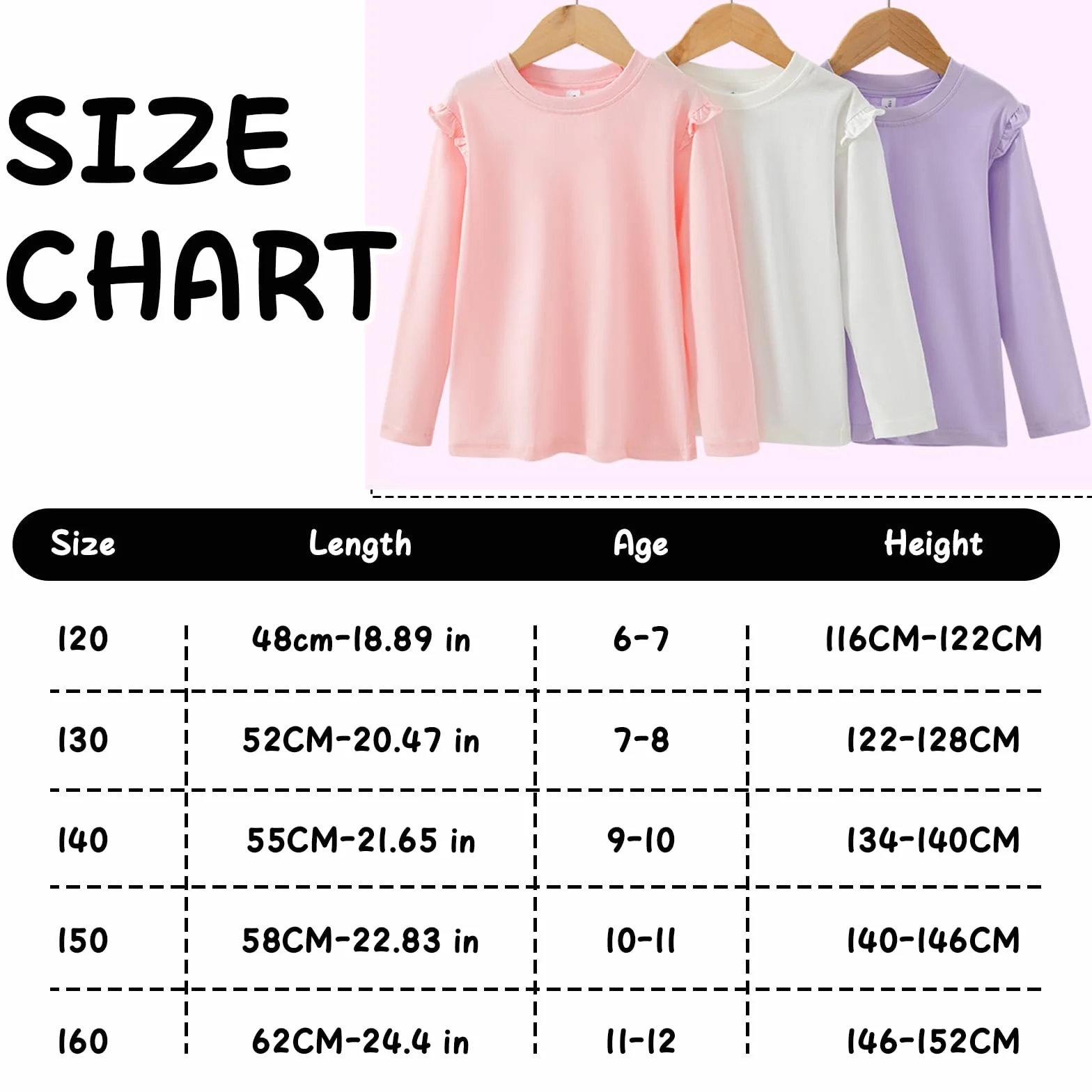 T-Shirt Fille Coton Manches Longues Col Rond Volanté Décontracté Haut Sport Enfant 6-12 Ans