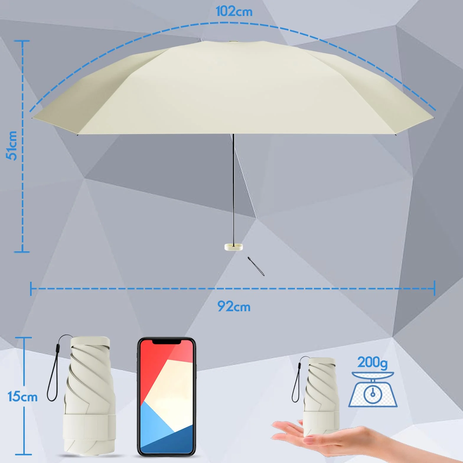 MINI Coupe Parapluie pliant de voyage anti-vent portefeuille en tissu écologique