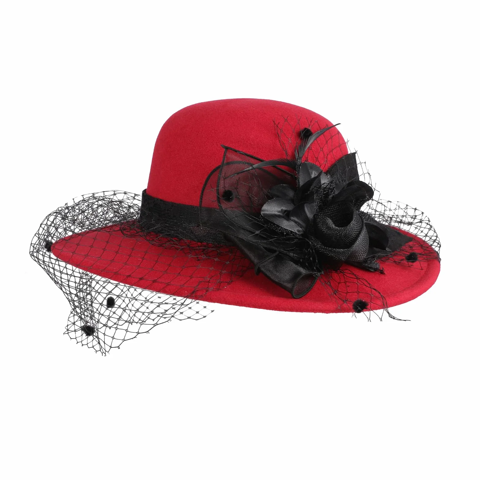 Cupimatch Chapeau Cloche Femme Vintage Felt Voilette Fleurs Rétro Années 20 Mariage Cérémonie