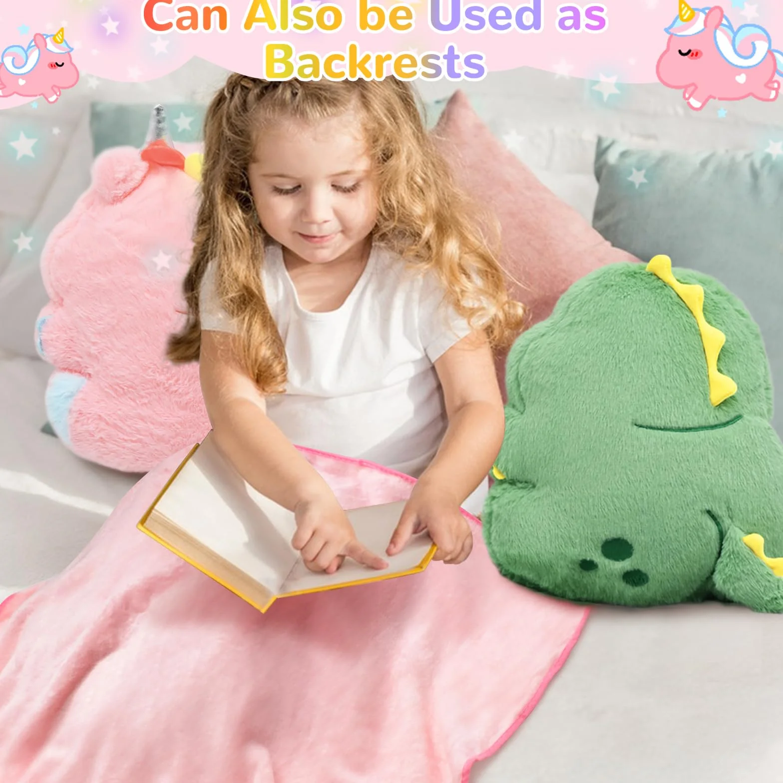 Cyiecw Unicorn Couverture à Coutures Coussinées 100x170 cm Oreiller 35x33 cm Peluche Enfants Cadeau Filles Garçons Rose