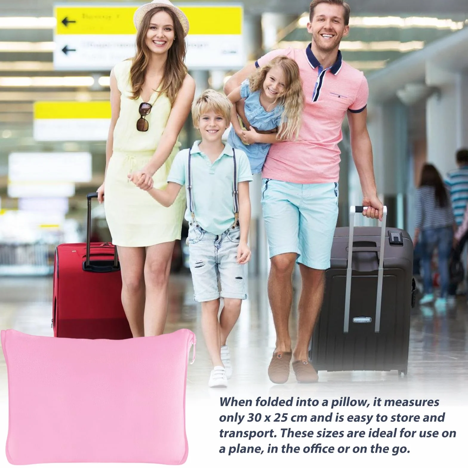 Couverture de voyage avion coussin transformable 2 en 1 portable avec fixation valise ultra légère chaude rose 152 x