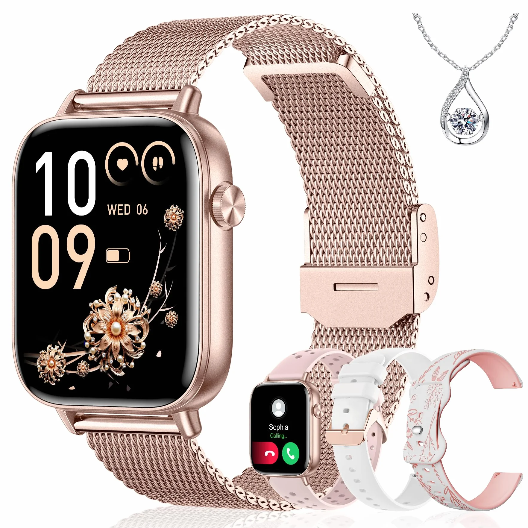 Montre Connectée Femme Iaret 1.83" Smartwatch 4 Bracelets Or Rose Appels HD 110+ Modes Sport Moniteur Cardiaque