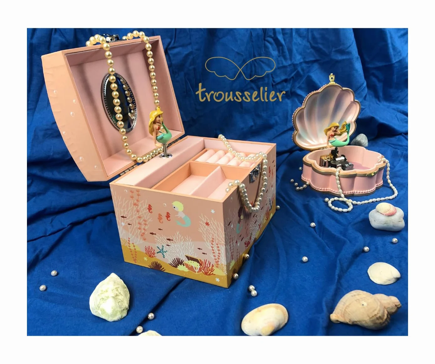 TROUSSELIER Grande Boite à Bijoux Musicale Sirène Vanity Case Enfant Coffret Musical Bijoux Brille dans la nuit