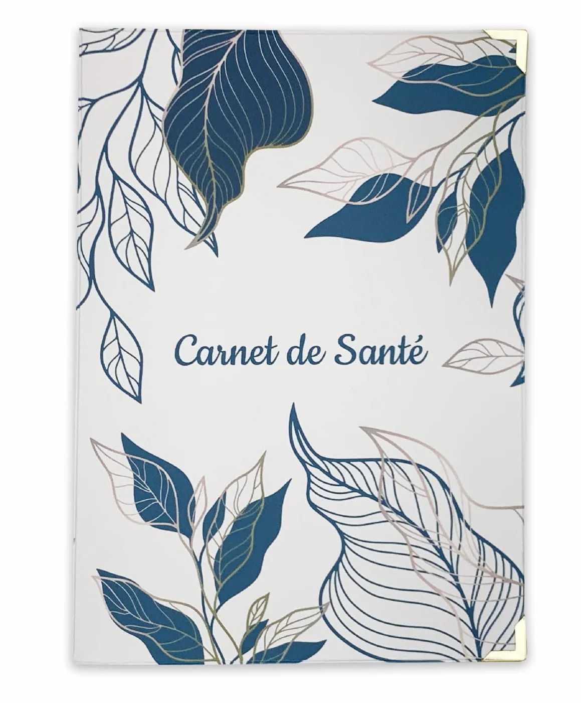 Nemau Protège Carnet de Santé Enfant Adulte Housse Souple Lavable Étui Protection Durable Carnet Médical Modèle Feuille Dorée Bleu Canard