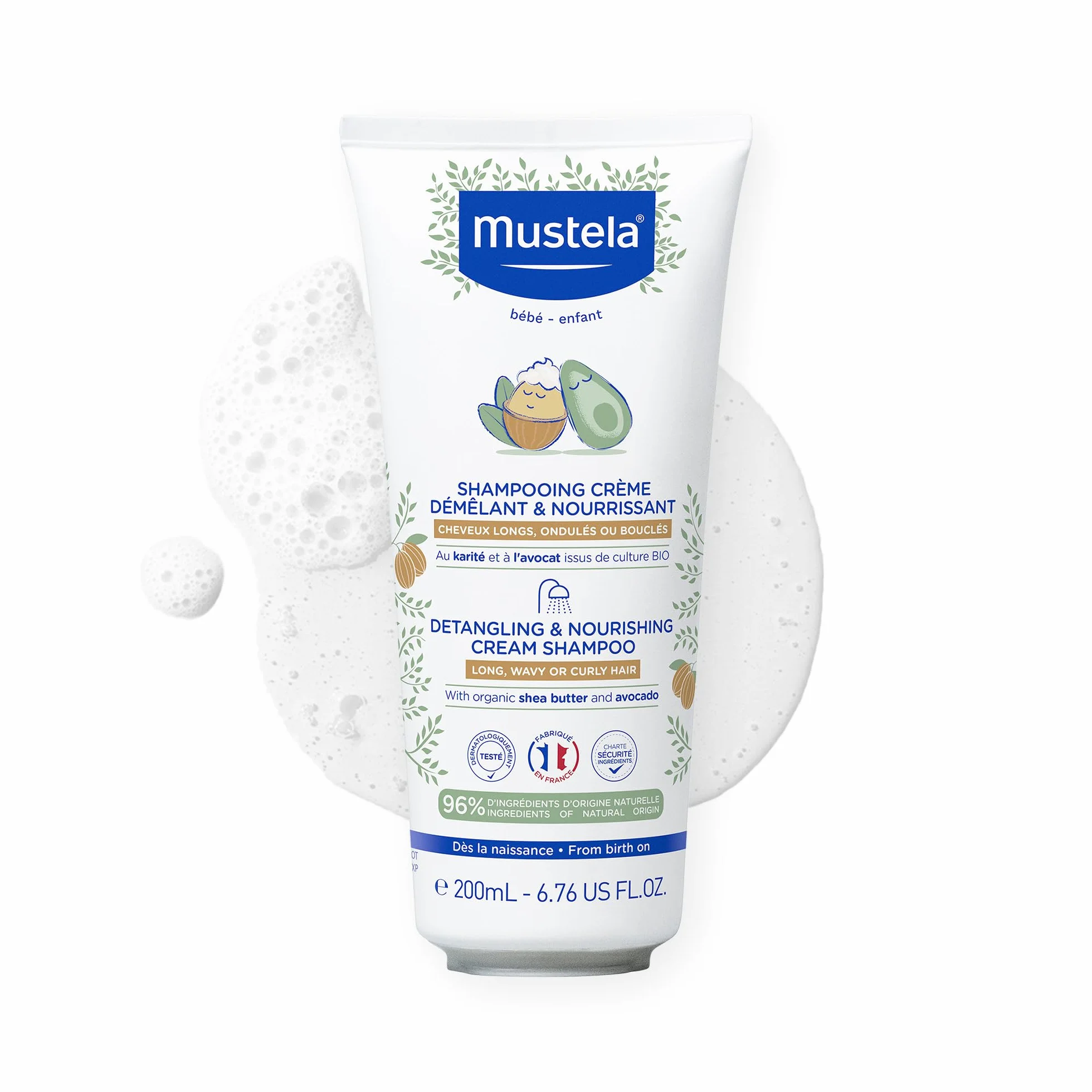 Mustela Shampoing Crème Démêlant Enfant Nourrissant Cheveux Bouclés Longs Ondulés Beurre de Karité Bio Huile d'Avocat