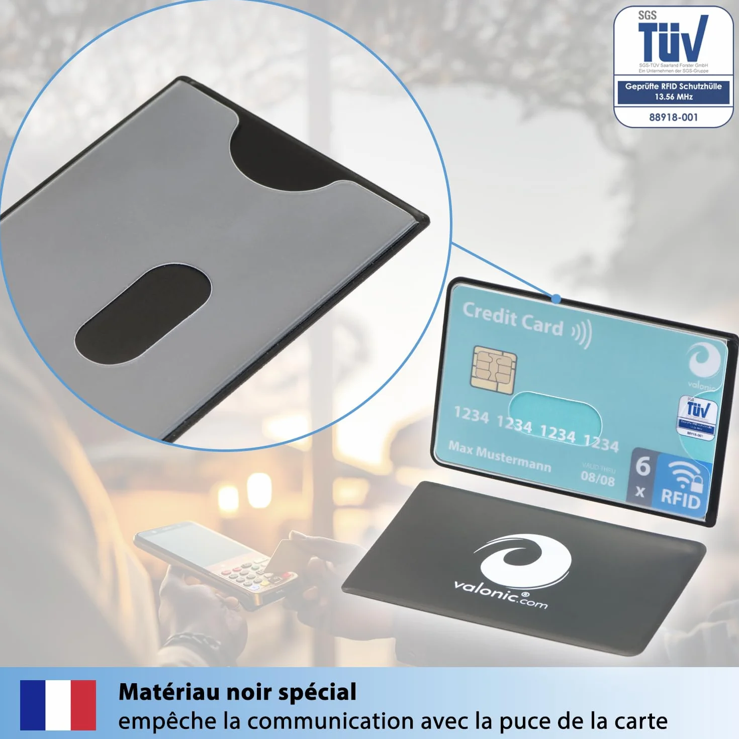 Valonic Protection Carte bancaire 6 pièces Anti RFID NFC Plastique Transparent
