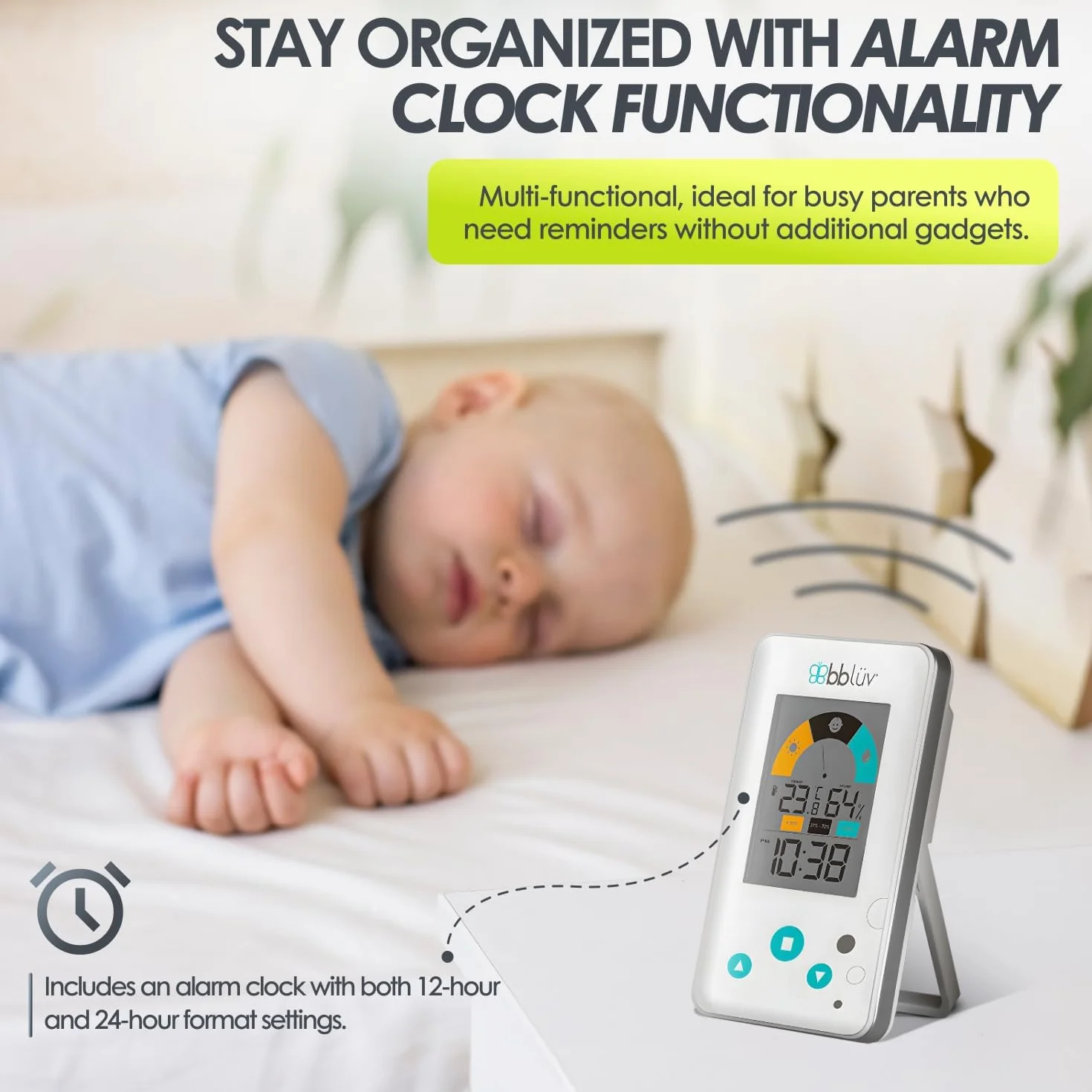 bblüv Igrö Thermometre Hygrometre Numérique 2-en-1 Thermomètre Interieur Chambre Bébé Moniteur Température Humidité Précis Écran LCD Indicateur Confort Horloge