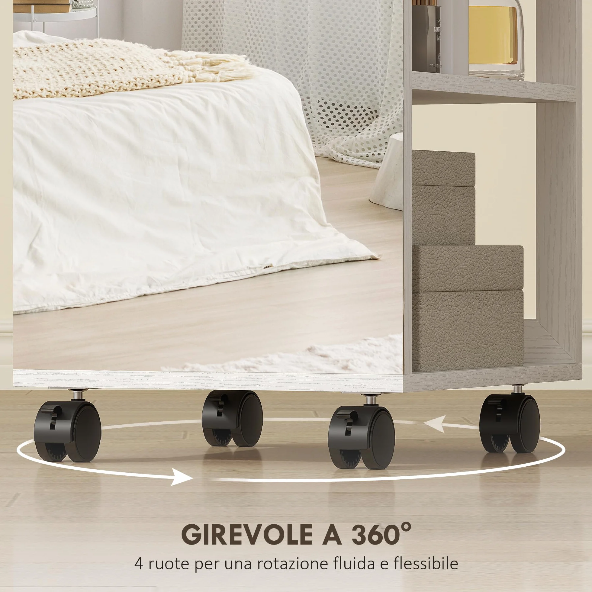 HOMCOM Armoire à bijoux pivotante 360° avec miroir LED, organisateur verrouillable, blanc