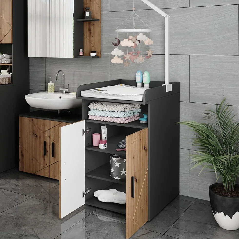 Vicco Commode à Langer Irma 60x97cm Anthracite Chêne de Force doré Plan à Langer