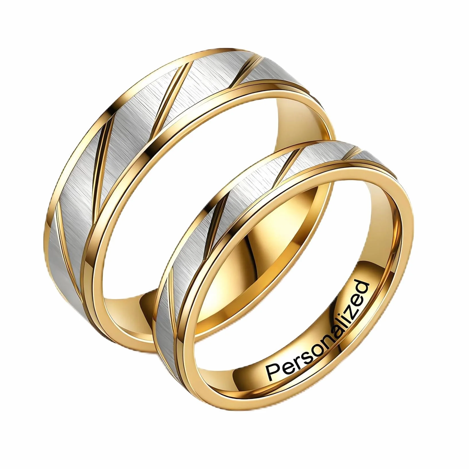 Personnalisé Anneau Couple Double Couleur Bande Motif Titane Acier 6MM 4MM 6-13 Bagues De Fiançailles