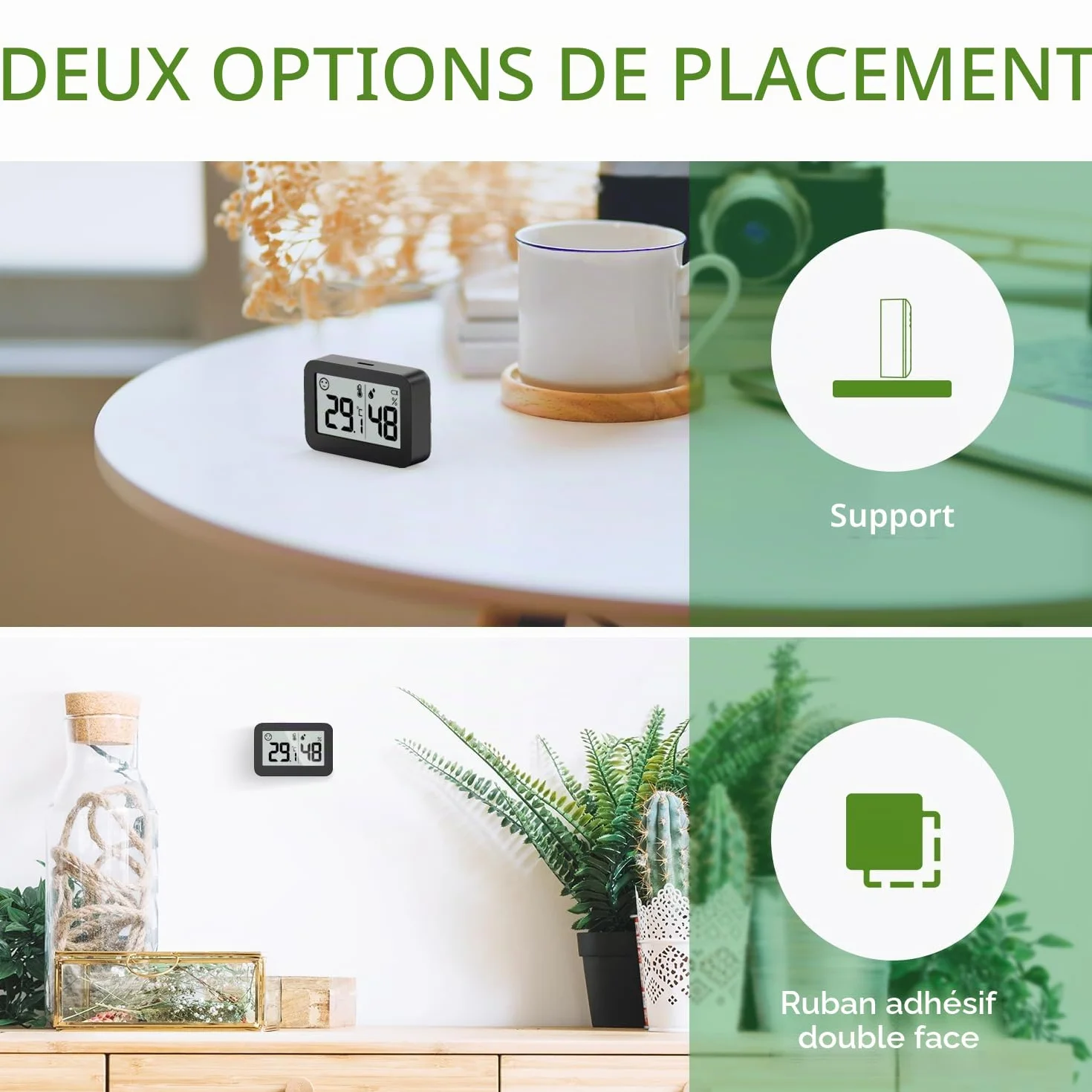 Mini hygromètre thermomètre d'intérieur, jauge d'humidité avec ℃, moniteur de température numérique pour serre (2, Noir, 5cm)