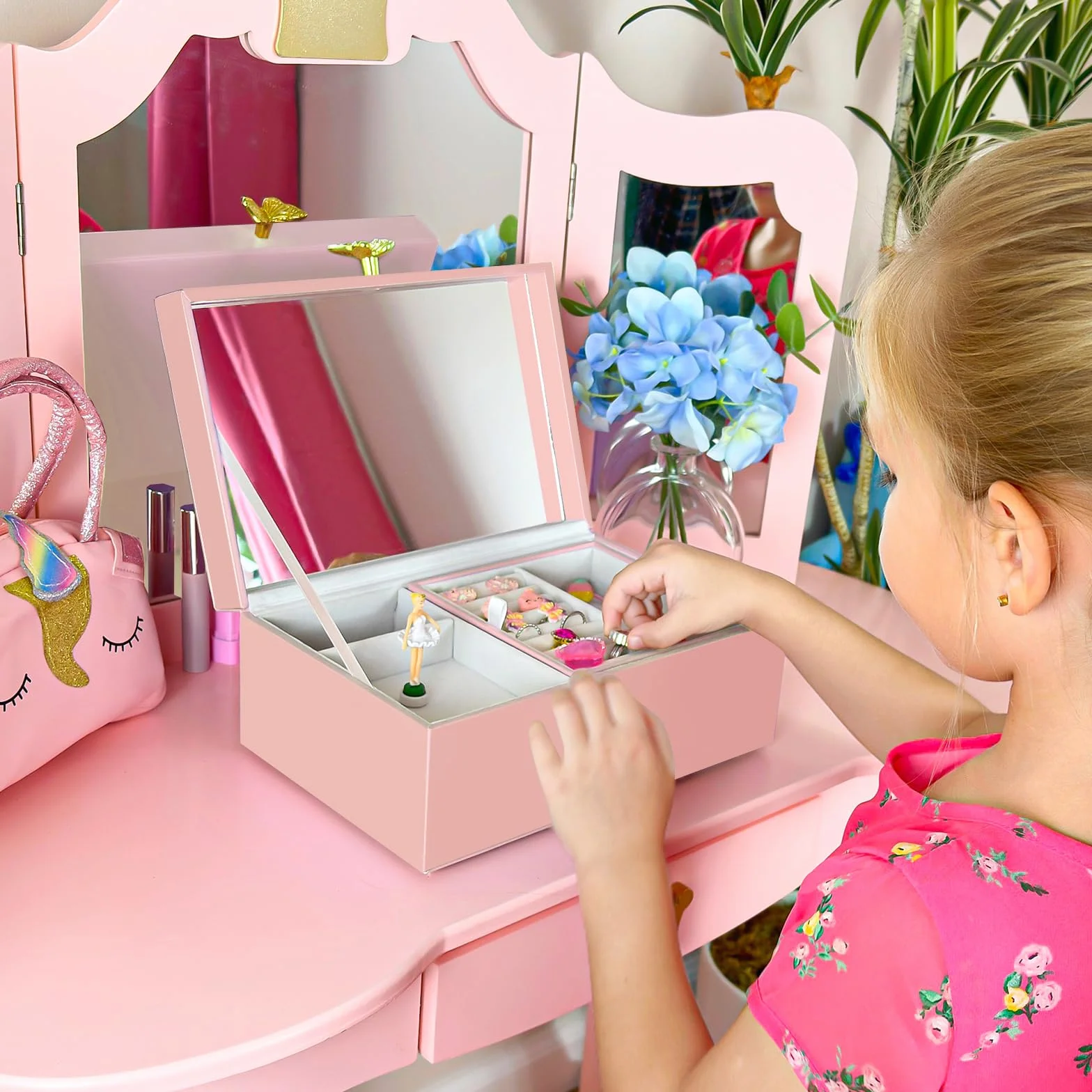 ProCase Boite à Bijoux Musicale Enfant Ballerina Rose