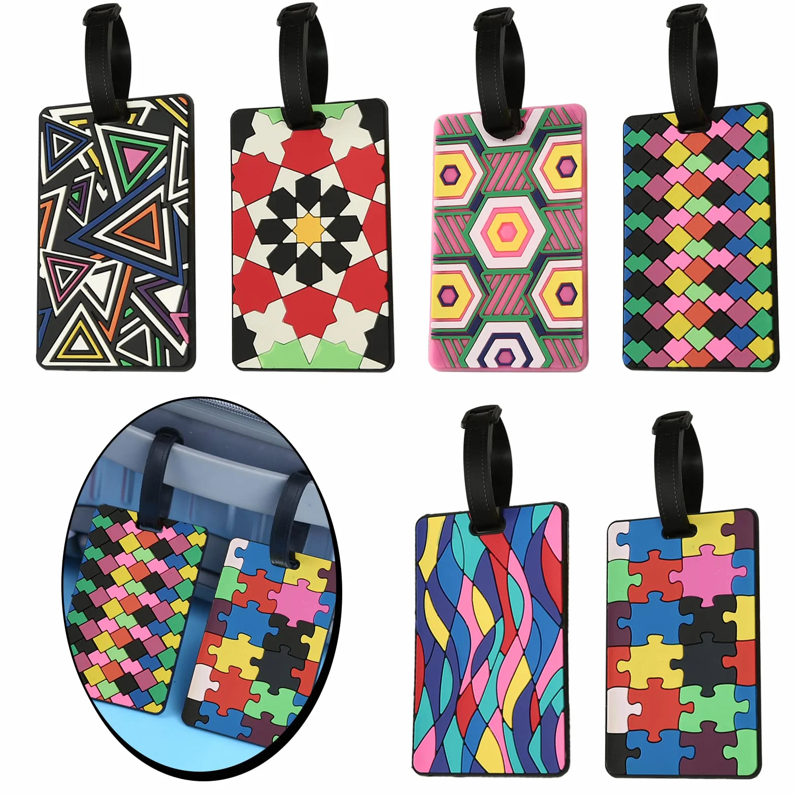 VEGCOO Étiquettes Valise 6 Pièces Imperméables Bagages Voyage Motifs Géométriques